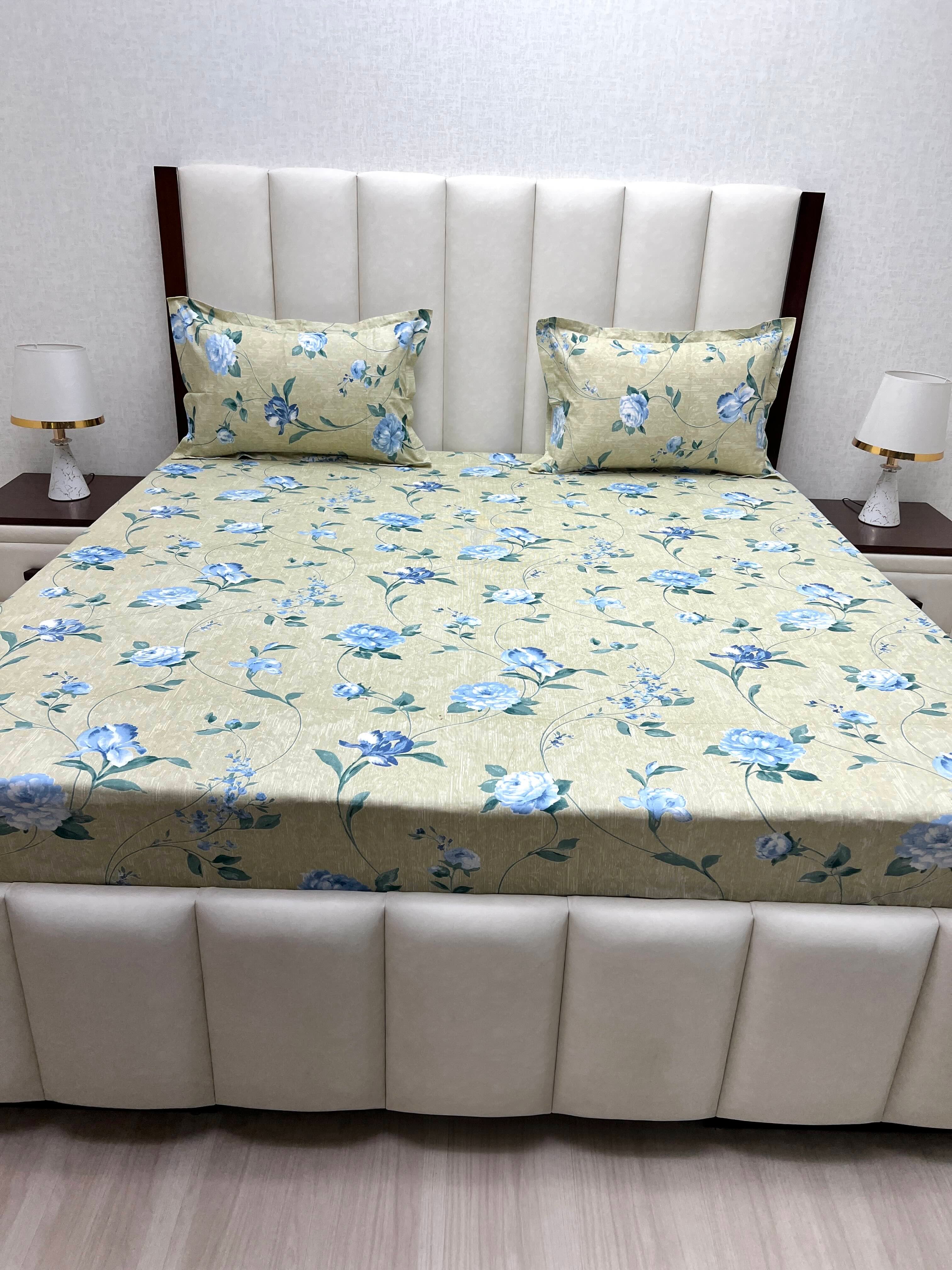 A-4386 - Pure Cotton 180 TC Super King Size Double Bedsheet (274X304) with Two Pillow Covers (50X76)