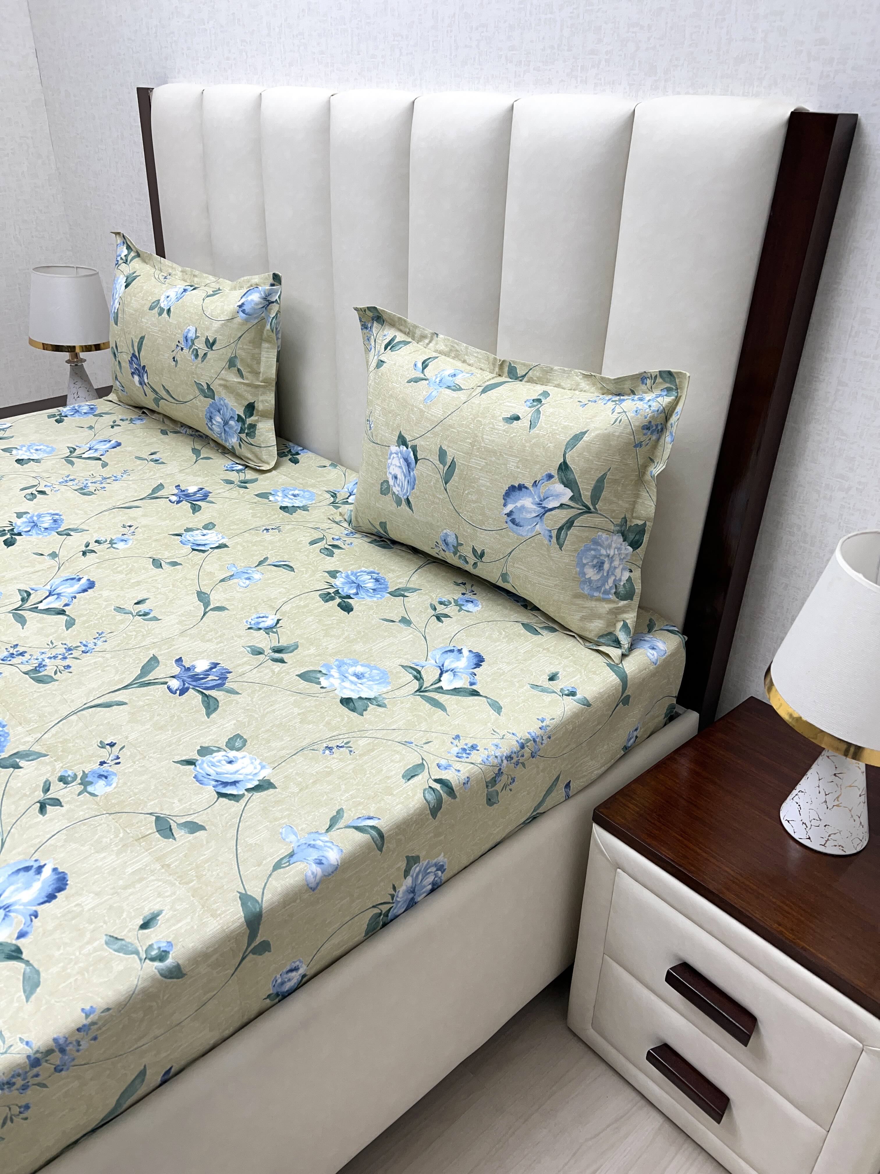A-4386 - Pure Cotton 180 TC Super King Size Double Bedsheet (274X304) with Two Pillow Covers (50X76)