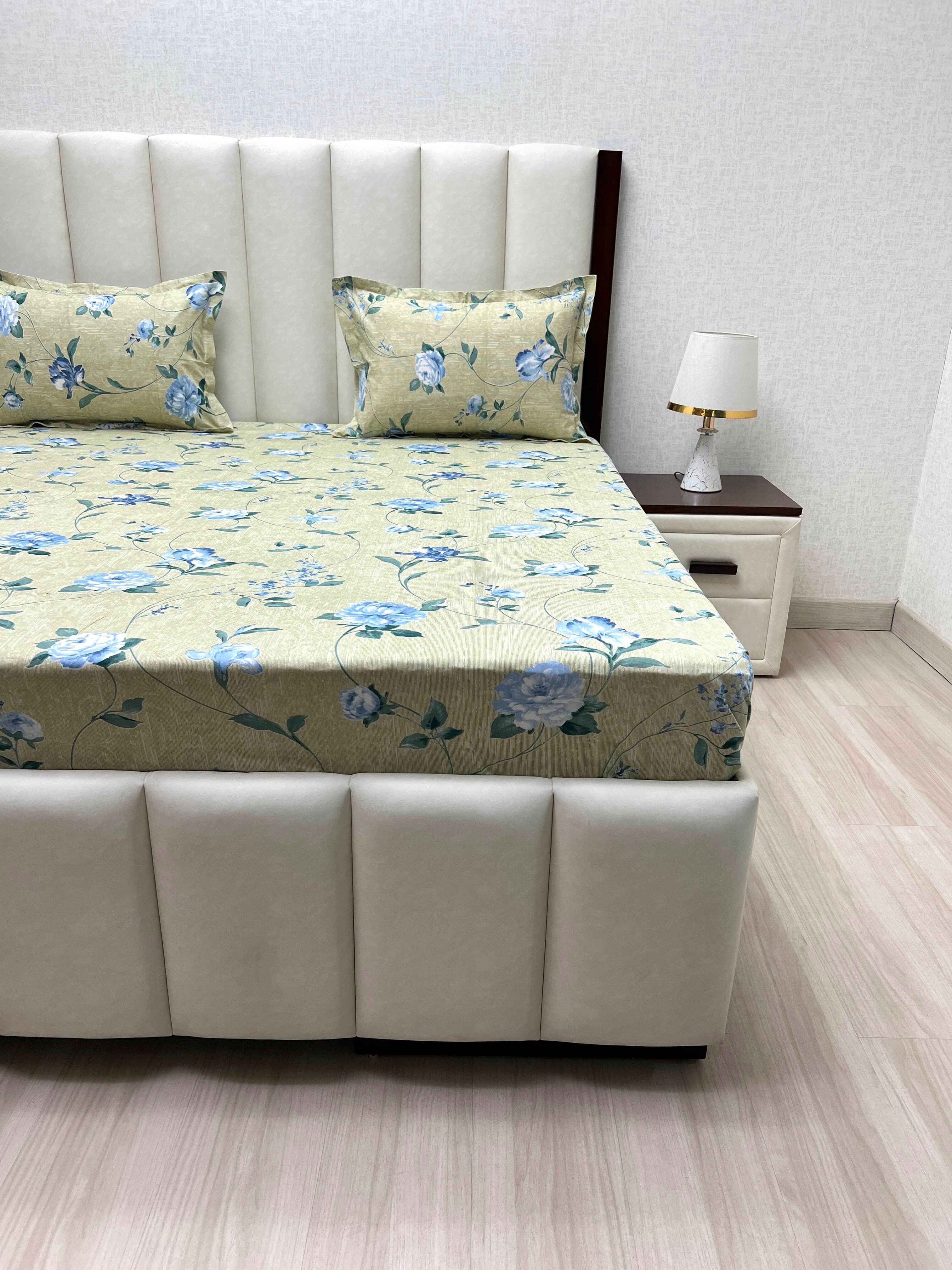 A-4386 - Pure Cotton 180 TC Super King Size Double Bedsheet (274X304) with Two Pillow Covers (50X76)