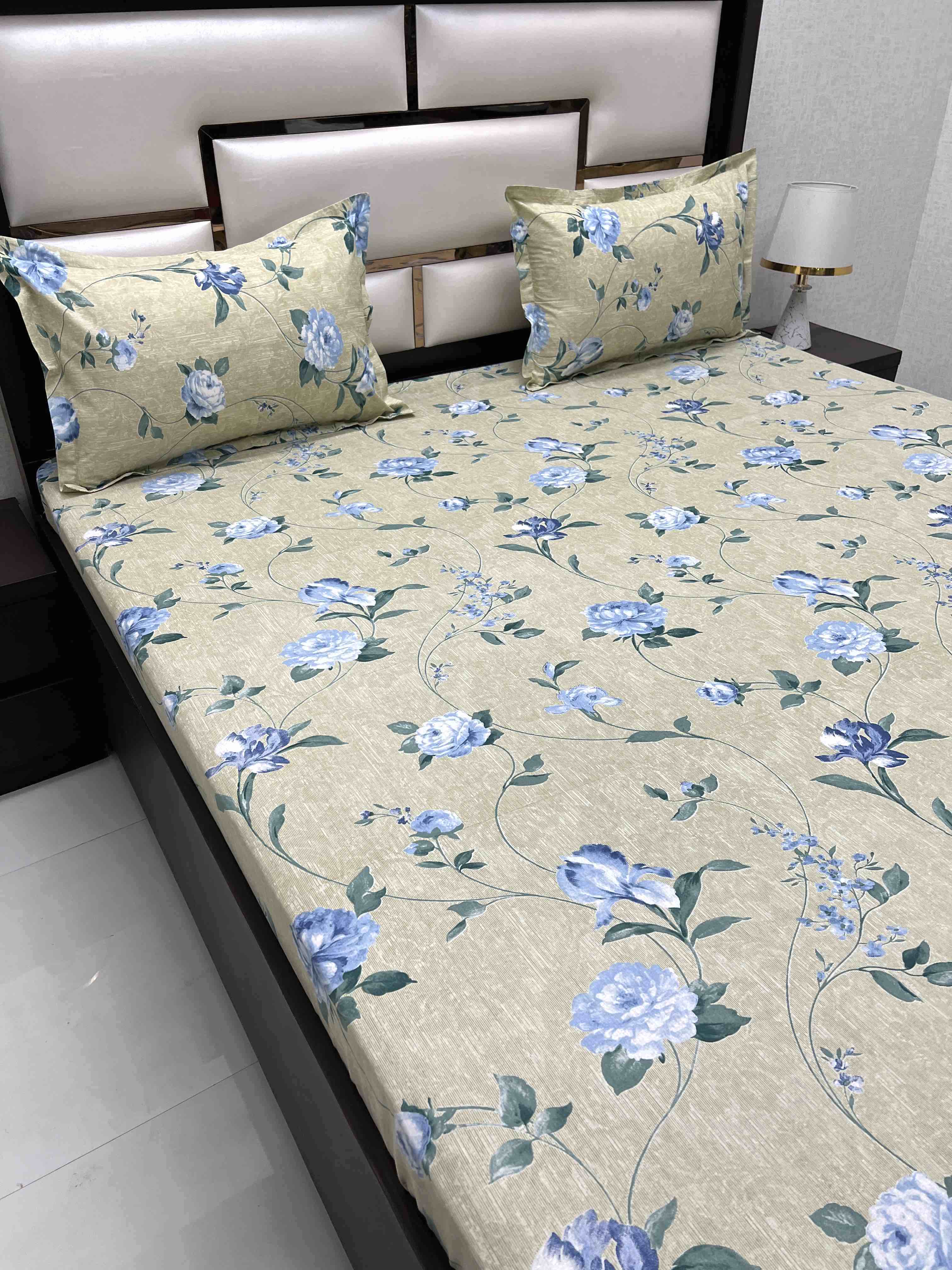 A-4386 - Pure Cotton 180 TC Super King Size Double Bedsheet (274X304) with Two Pillow Covers (50X76)