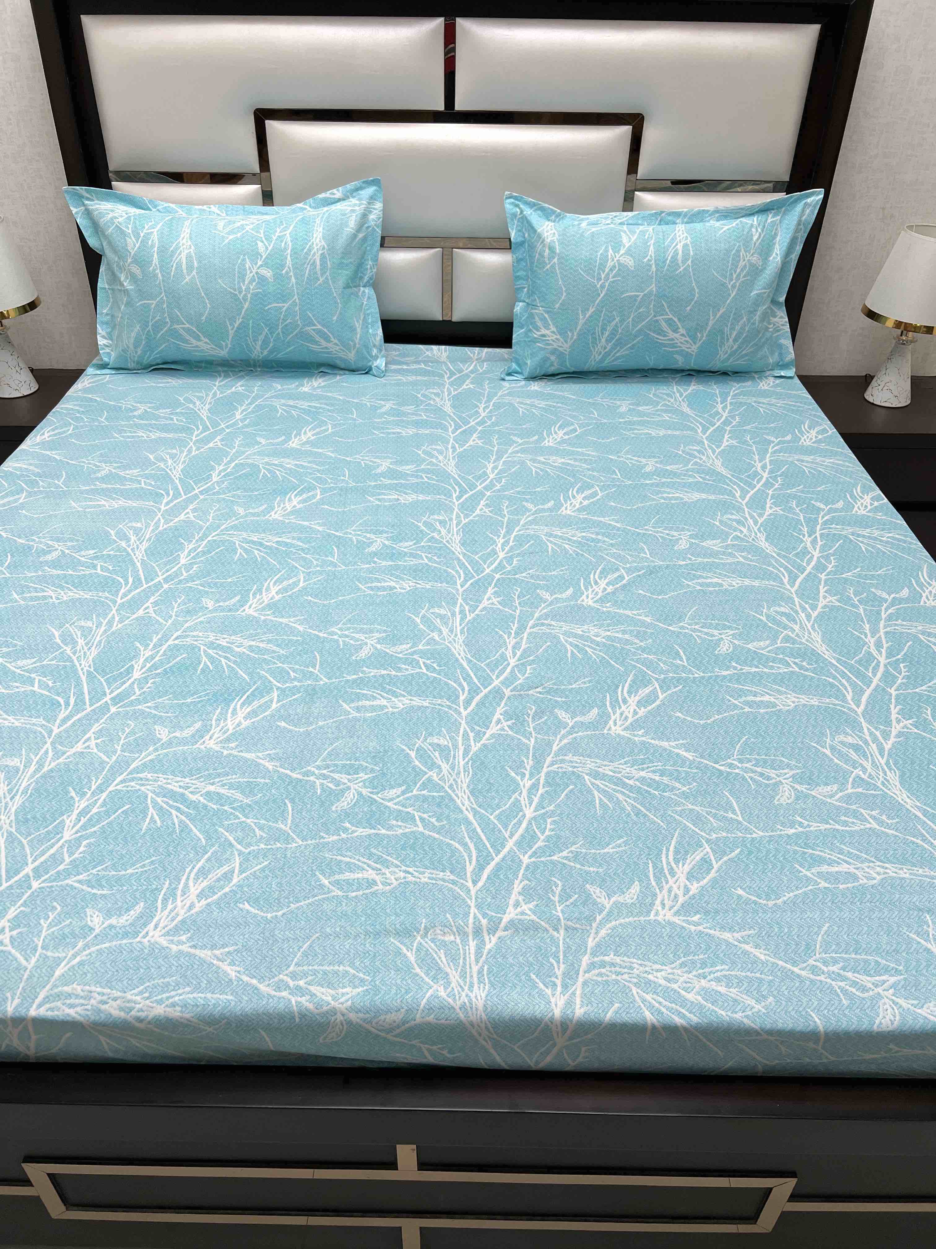 A-4387 - Pure Cotton 180 TC Super King Size Double Bedsheet (274X304) with Two Pillow Covers (50X76)