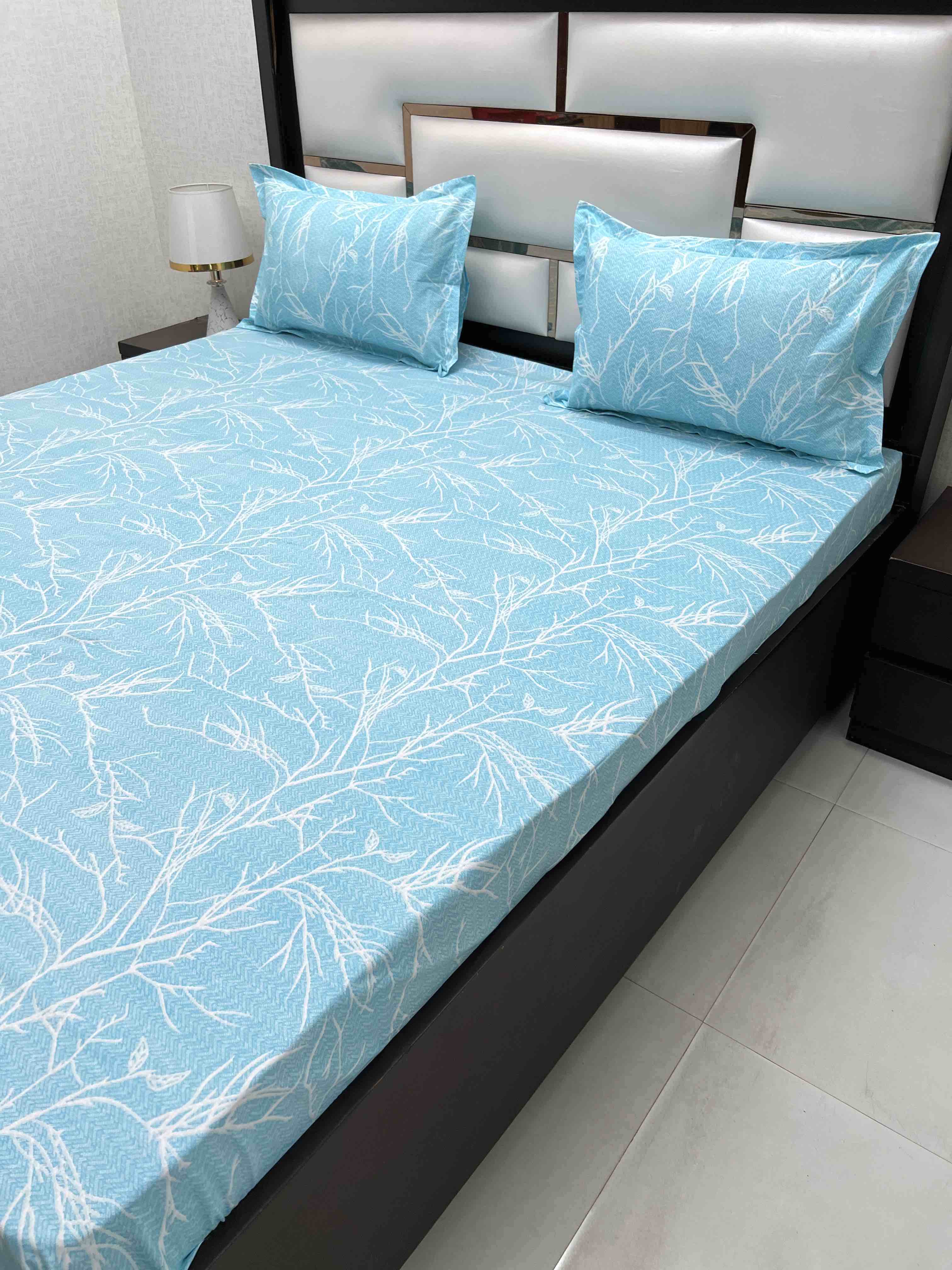 A-4387 - Pure Cotton 180 TC Super King Size Double Bedsheet (274X304) with Two Pillow Covers (50X76)