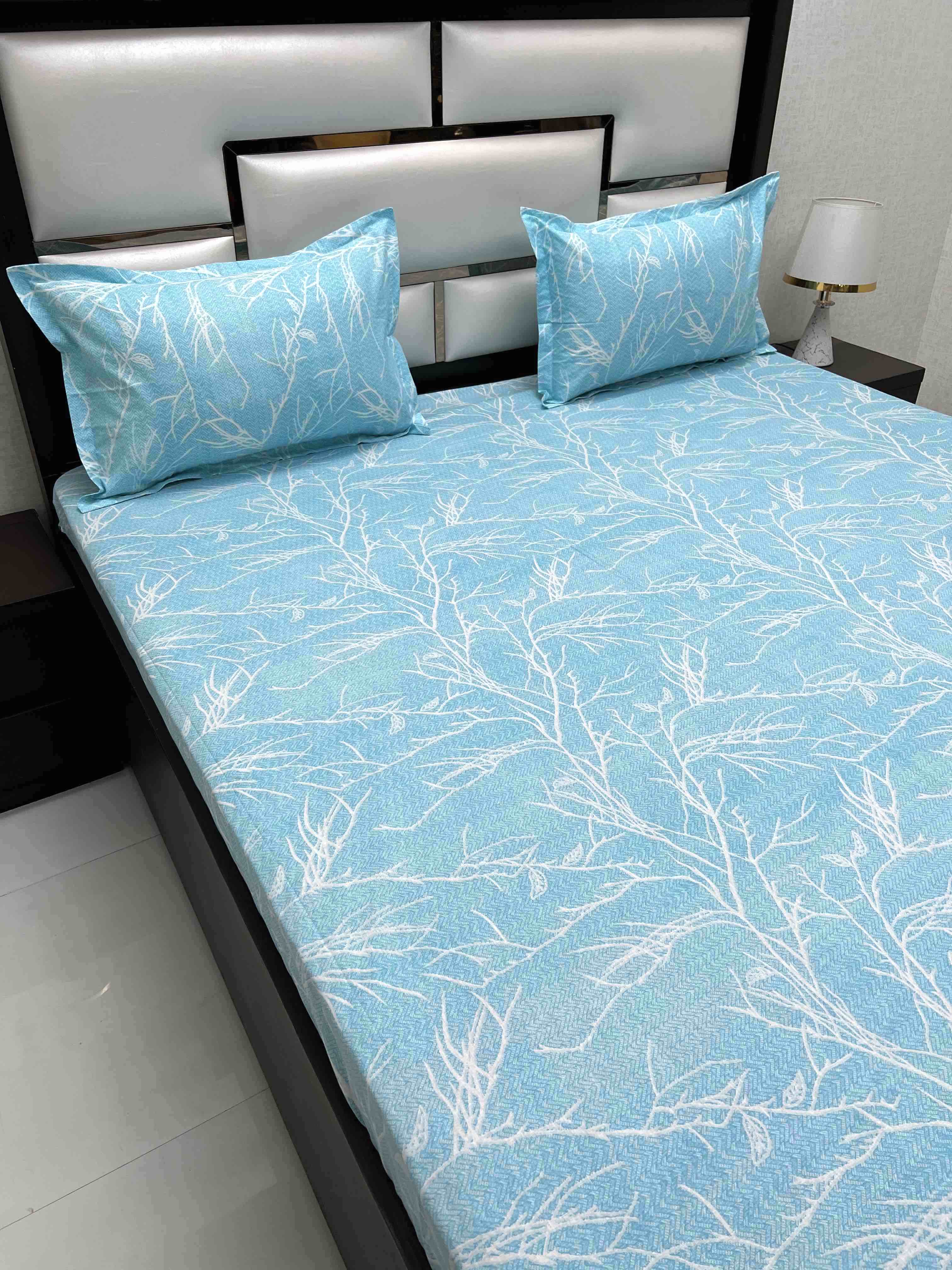 A-4387 - Pure Cotton 180 TC Super King Size Double Bedsheet (274X304) with Two Pillow Covers (50X76)