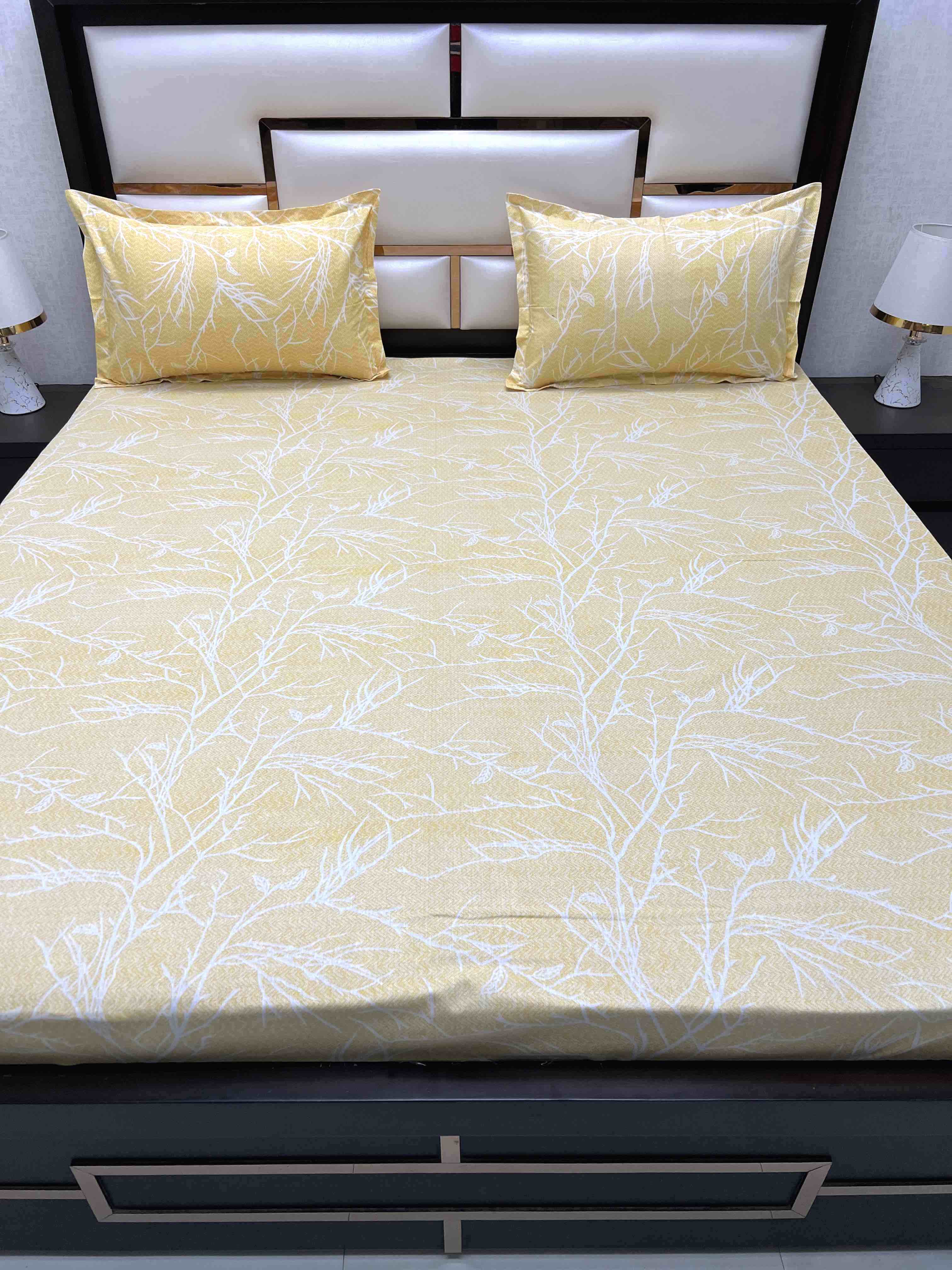 A-4388 - Pure Cotton 180 TC Super King Size Double Bedsheet (274X304) with Two Pillow Covers (50X76)