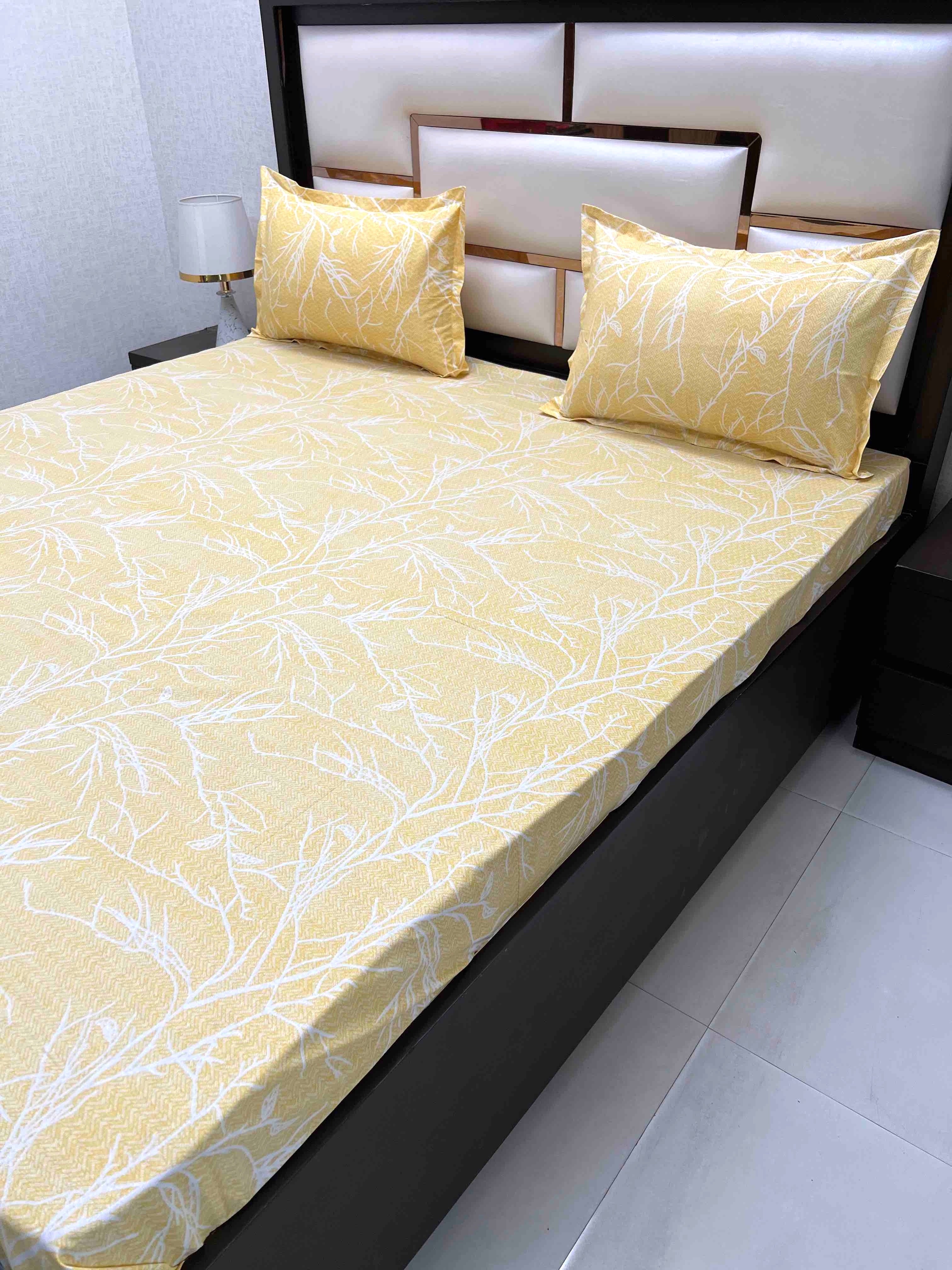 A-4388 - Pure Cotton 180 TC Super King Size Double Bedsheet (274X304) with Two Pillow Covers (50X76)