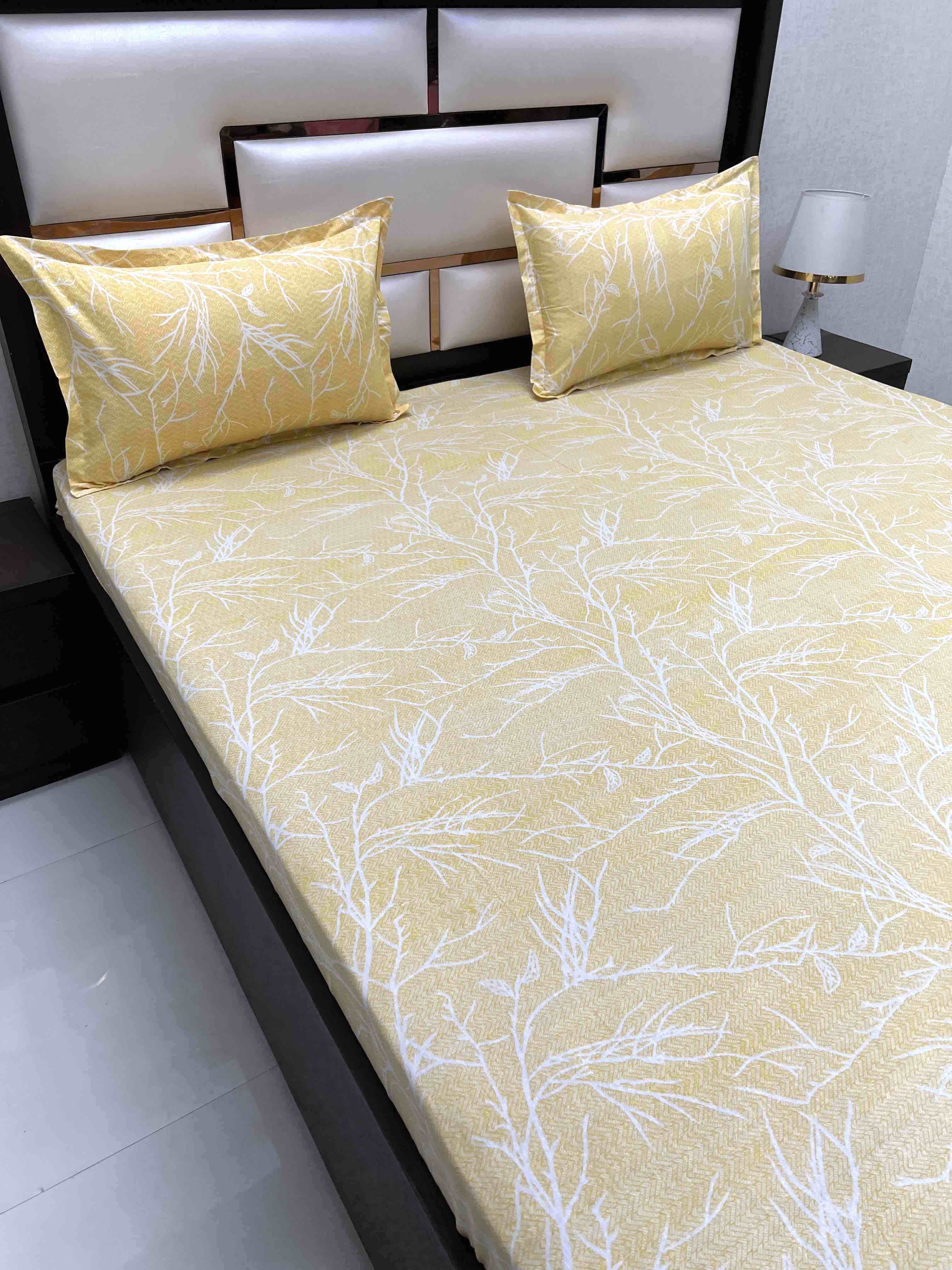 A-4388 - Pure Cotton 180 TC Super King Size Double Bedsheet (274X304) with Two Pillow Covers (50X76)