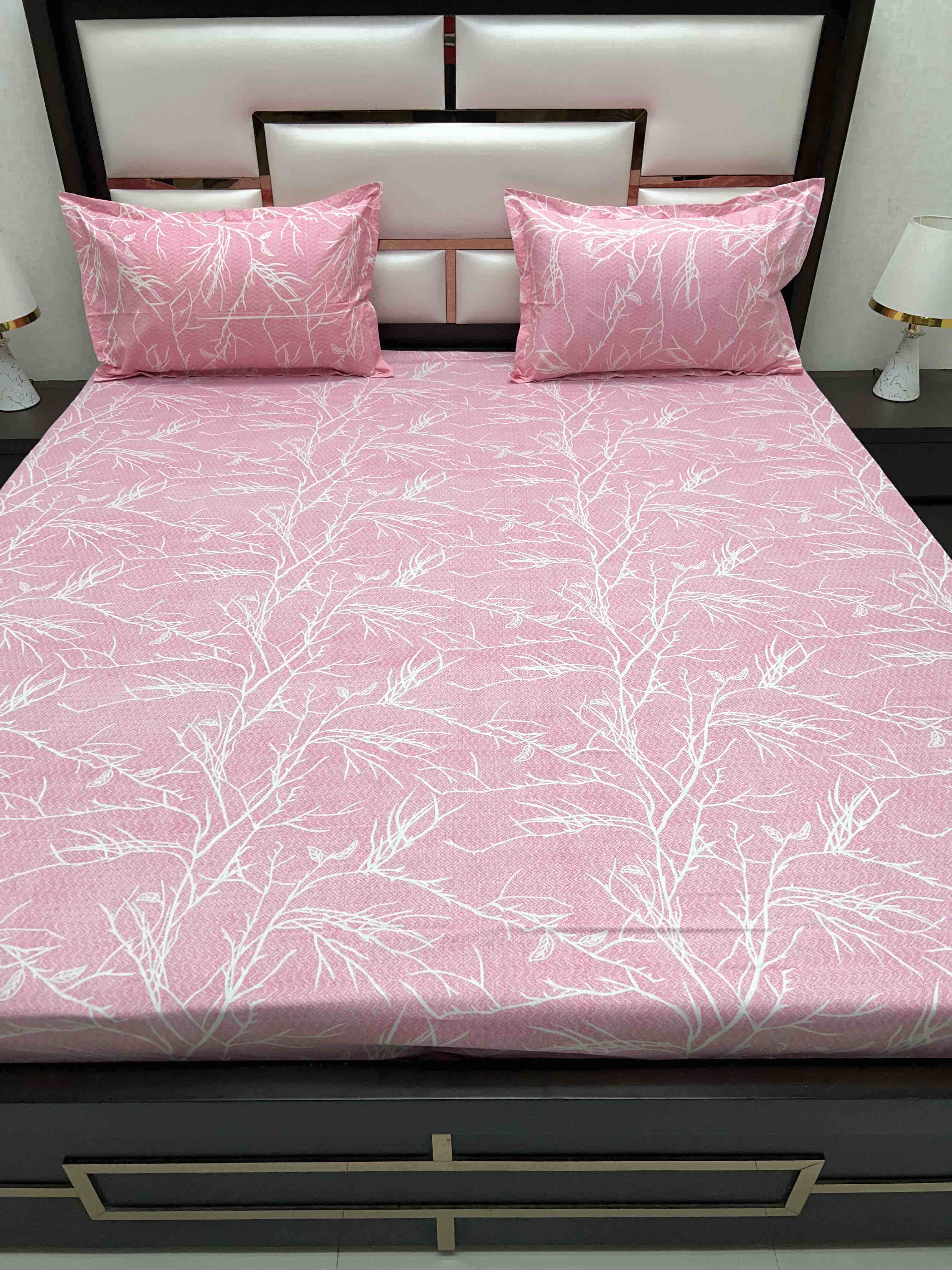 A-4389 - Pure Cotton 180 TC Super King Size Double Bedsheet (274X304) with Two Pillow Covers (50X76)