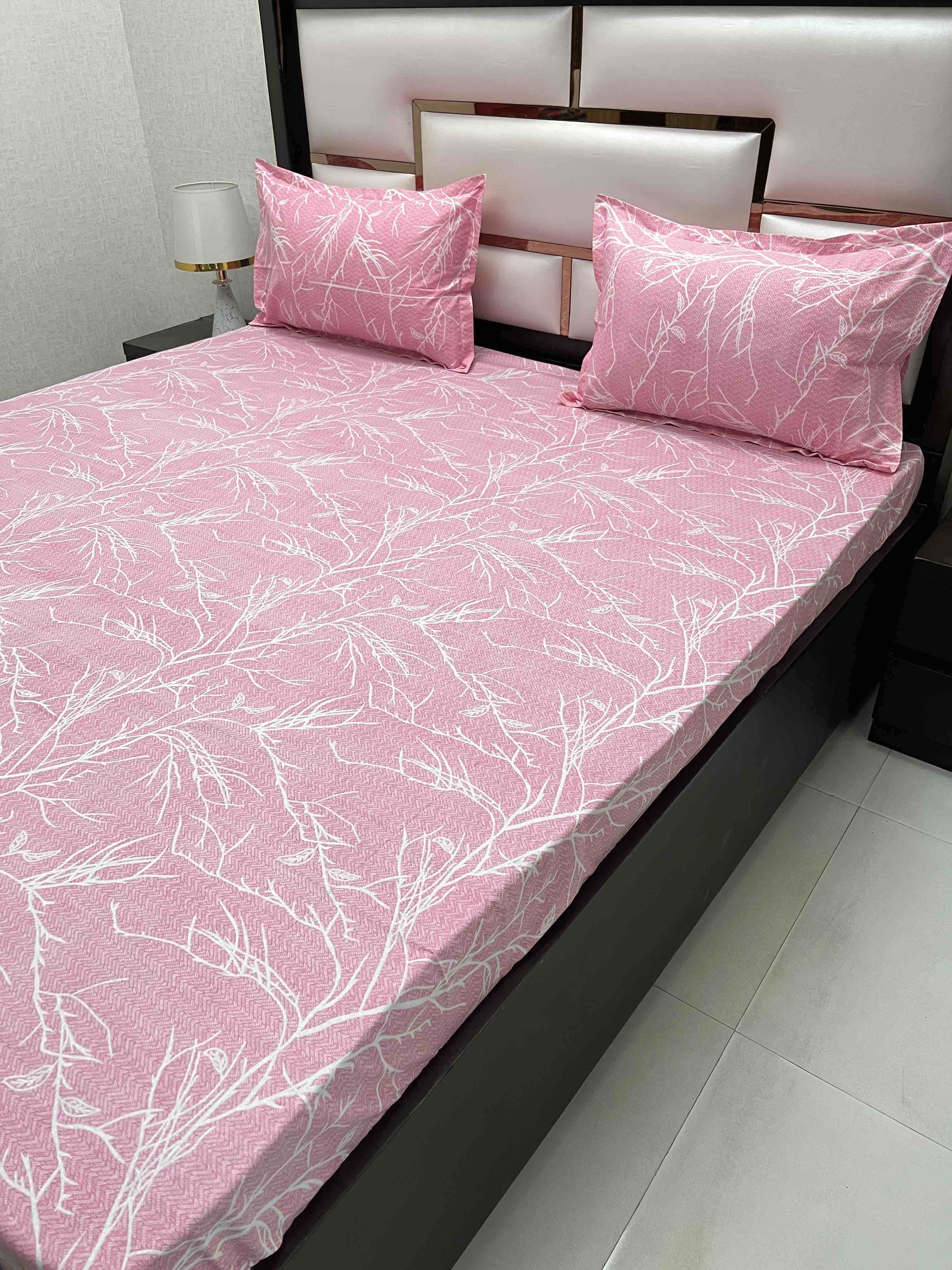 A-4389 - Pure Cotton 180 TC Super King Size Double Bedsheet (274X304) with Two Pillow Covers (50X76)