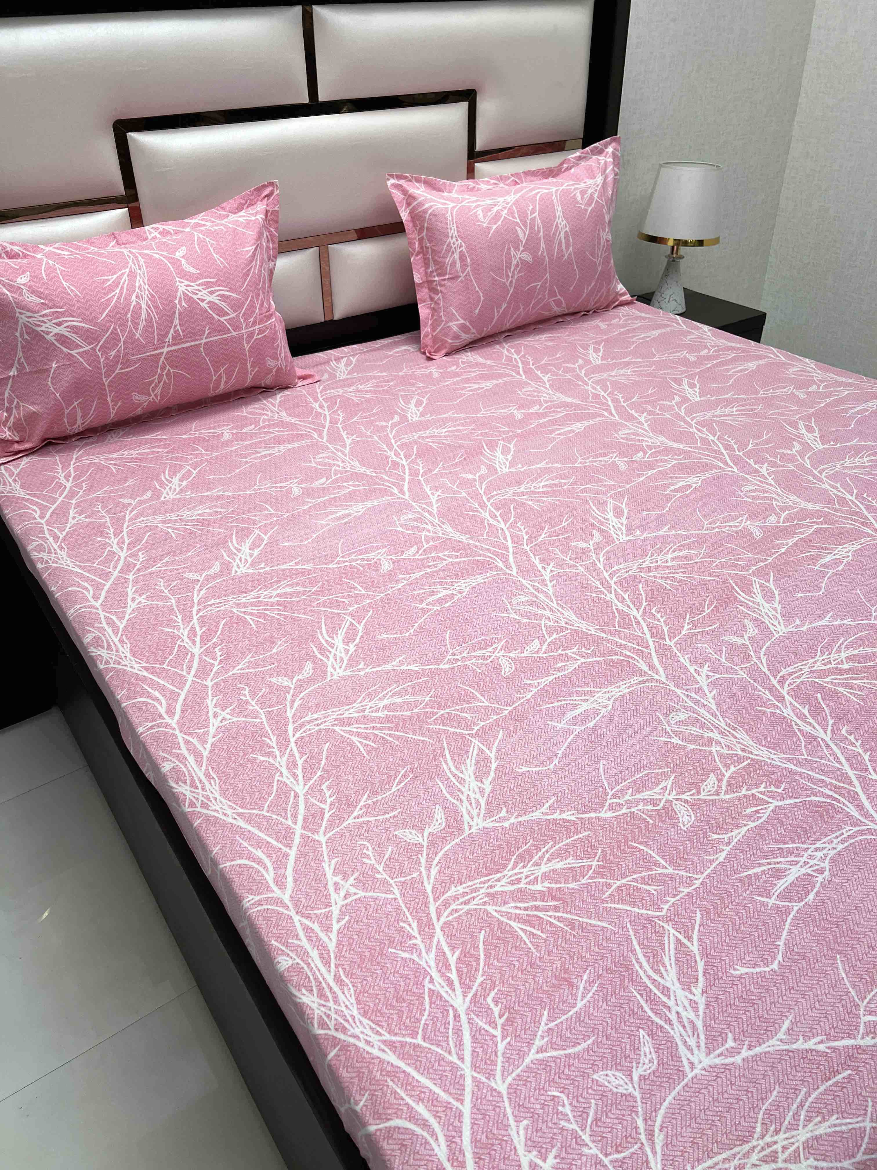 A-4389 - Pure Cotton 180 TC Super King Size Double Bedsheet (274X304) with Two Pillow Covers (50X76)