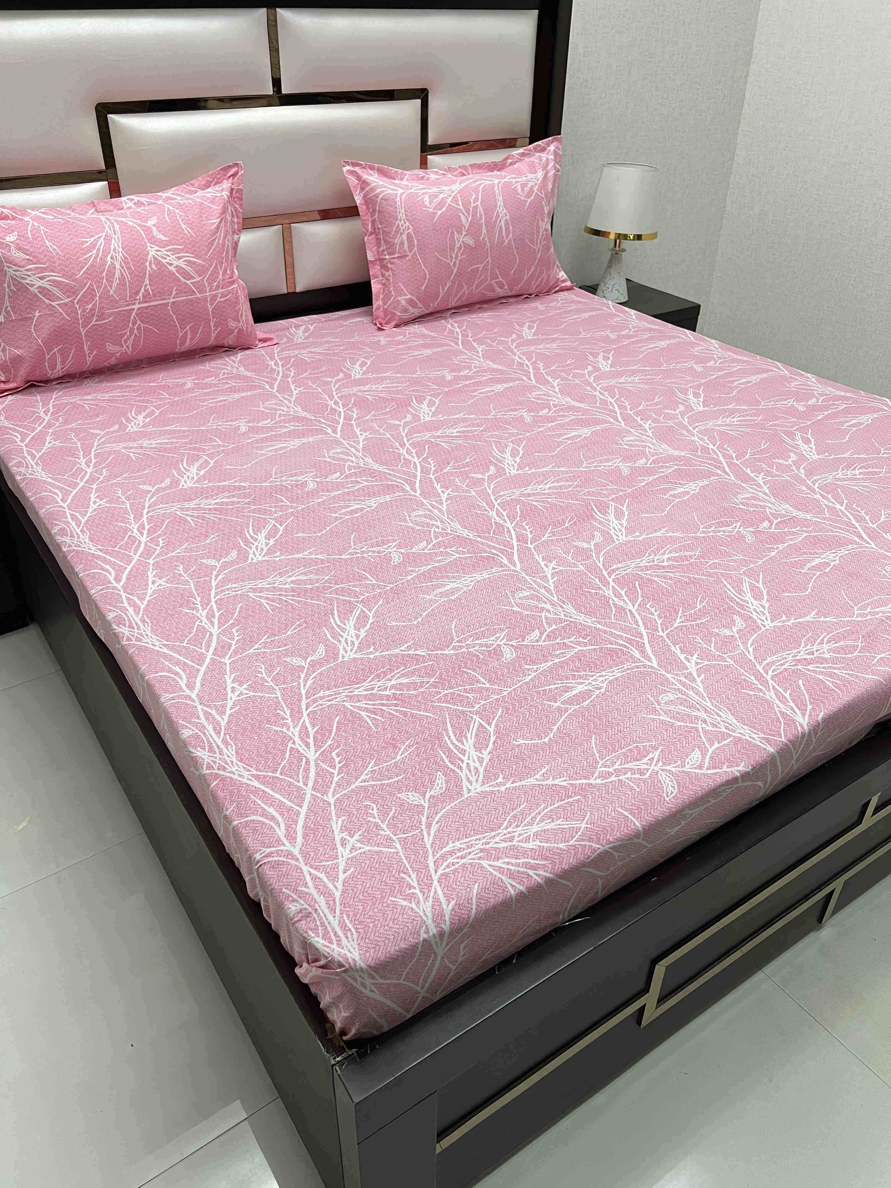 A-4389 - Pure Cotton 180 TC Super King Size Double Bedsheet (274X304) with Two Pillow Covers (50X76)