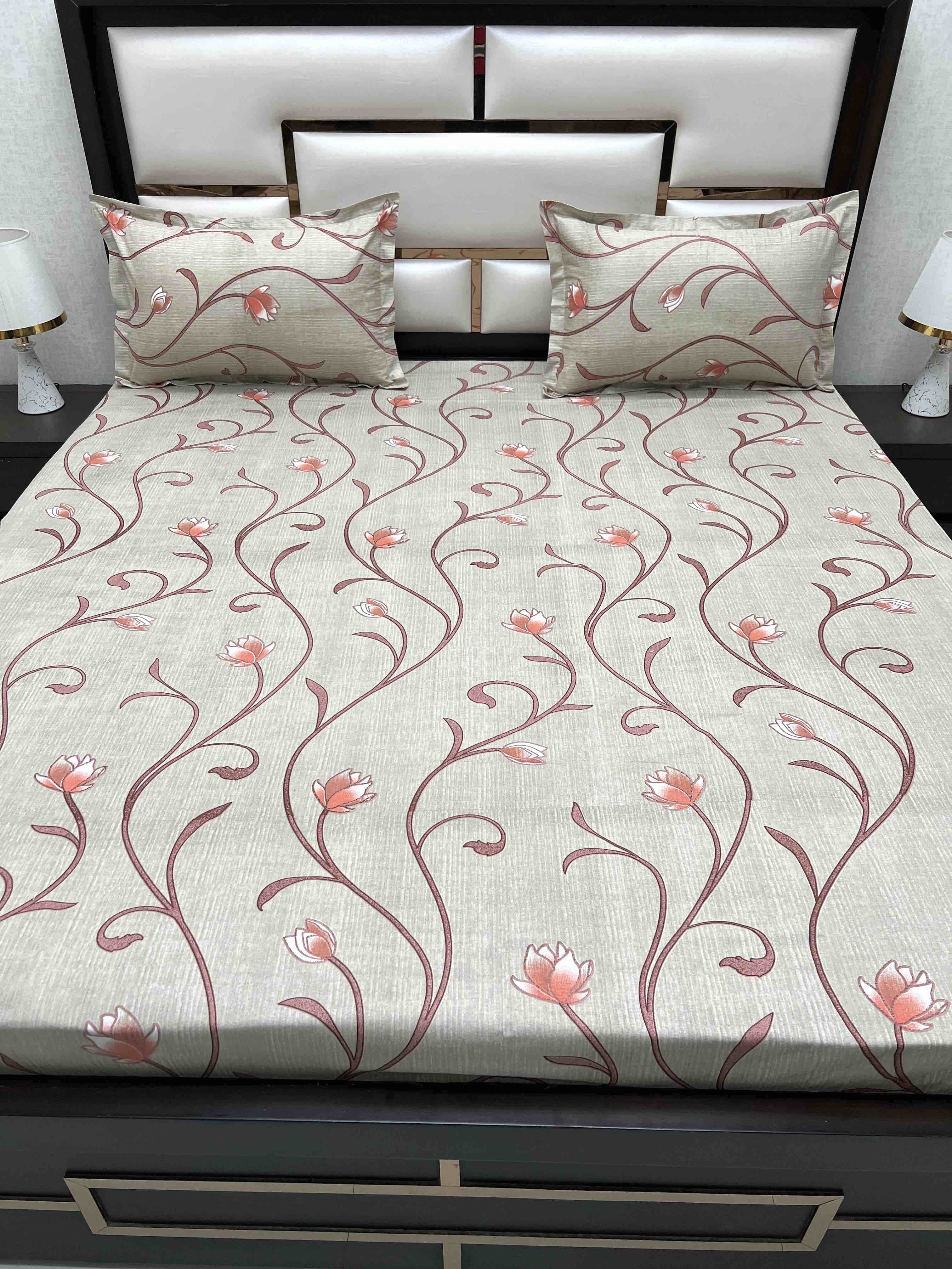 A-4390 - Pure Cotton 180 TC Super King Size Double Bedsheet (274X304) with Two Pillow Covers (50X76)