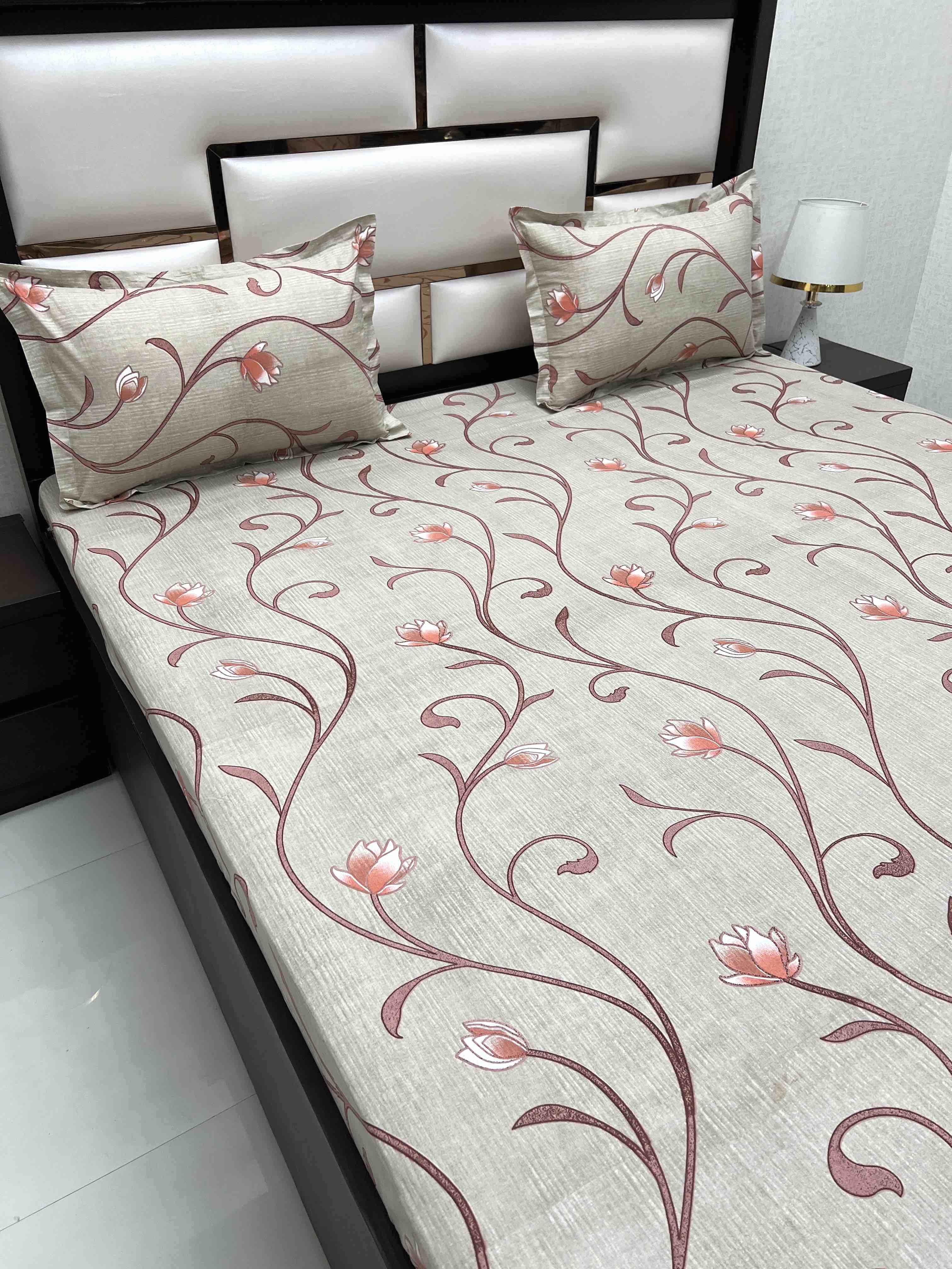 A-4390 - Pure Cotton 180 TC Super King Size Double Bedsheet (274X304) with Two Pillow Covers (50X76)