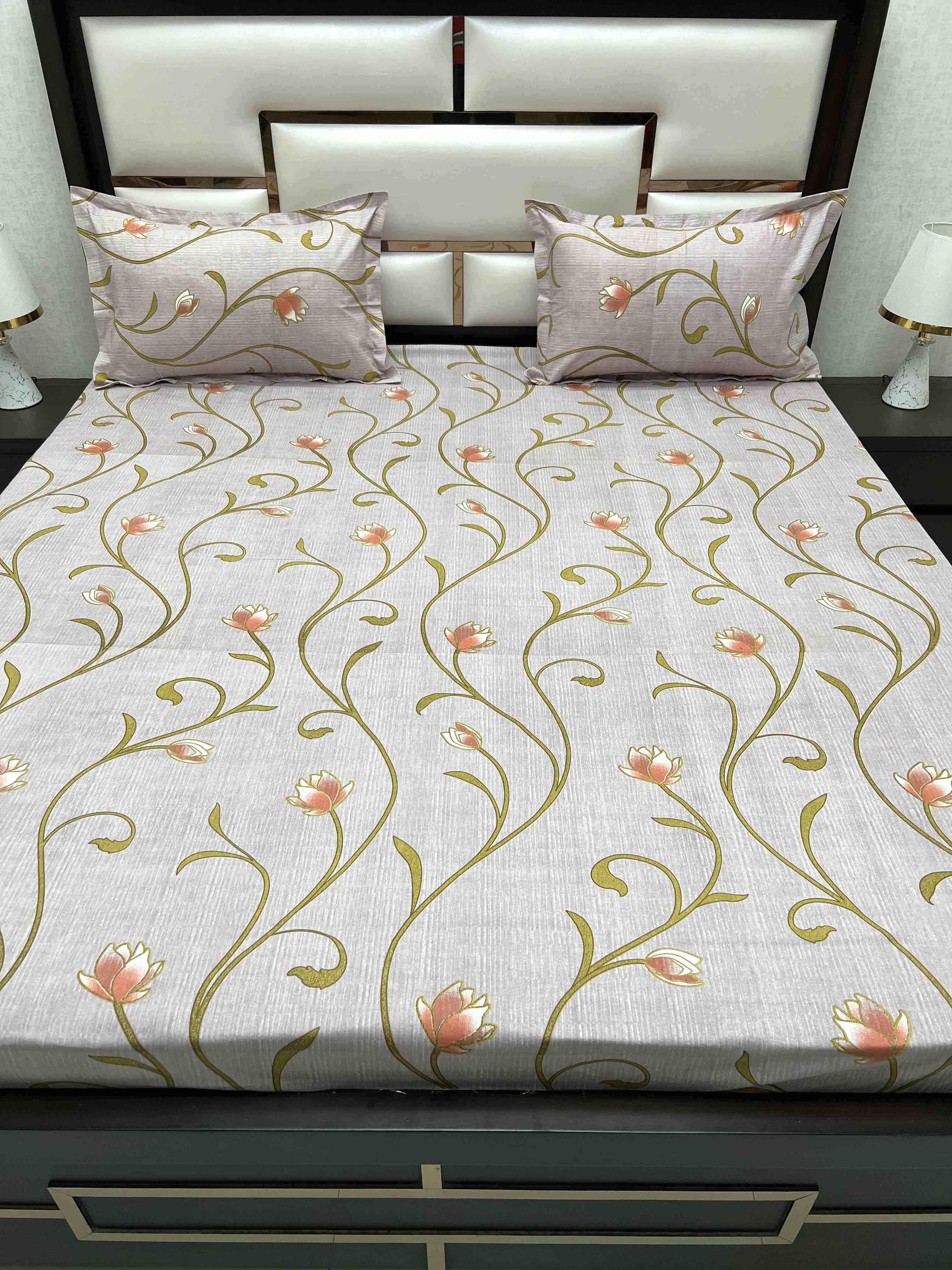 A-4391 - Pure Cotton 180 TC Super King Size Double Bedsheet (274X304) with Two Pillow Covers (50X76)