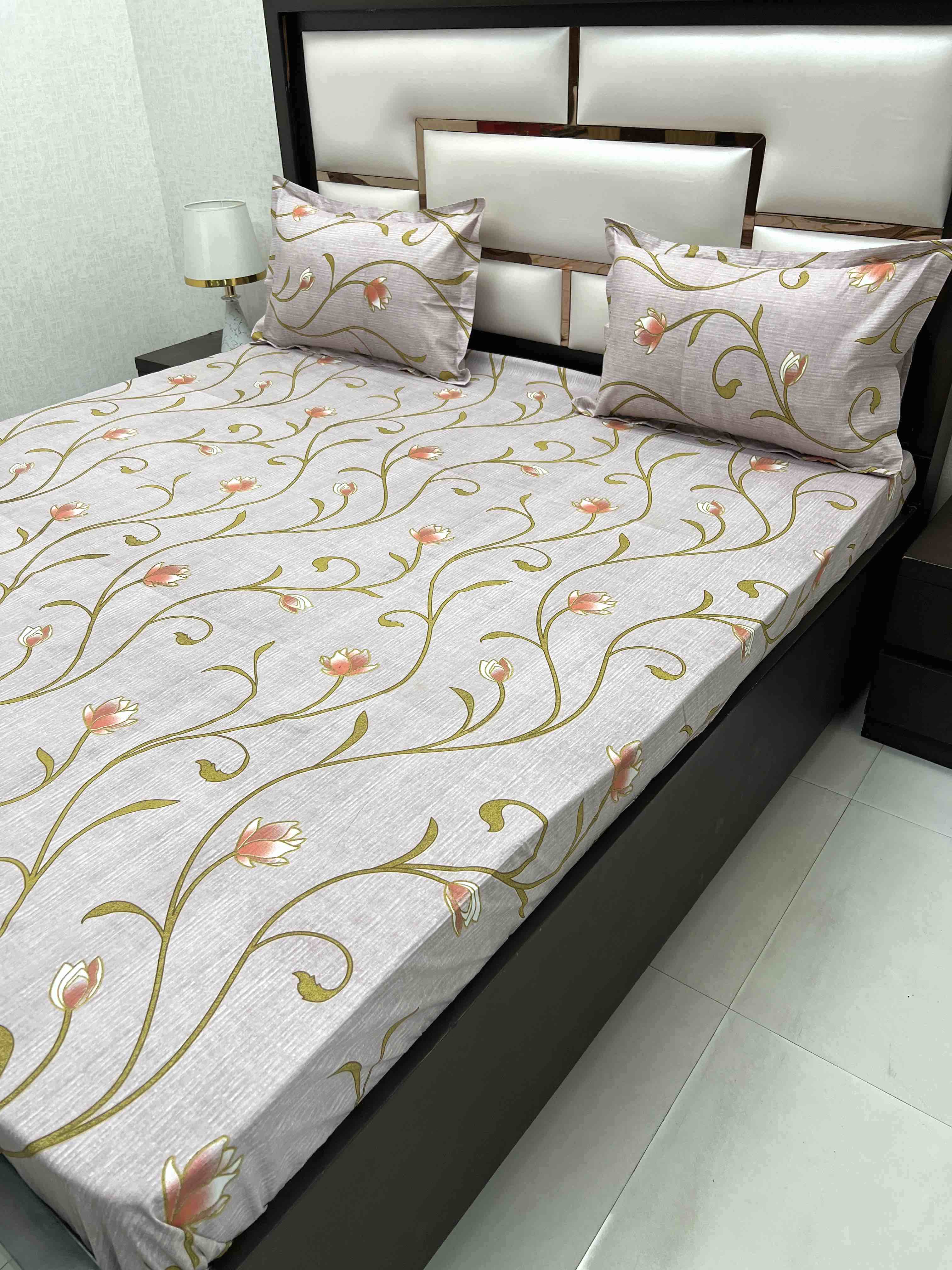 A-4391 - Pure Cotton 180 TC Super King Size Double Bedsheet (274X304) with Two Pillow Covers (50X76)