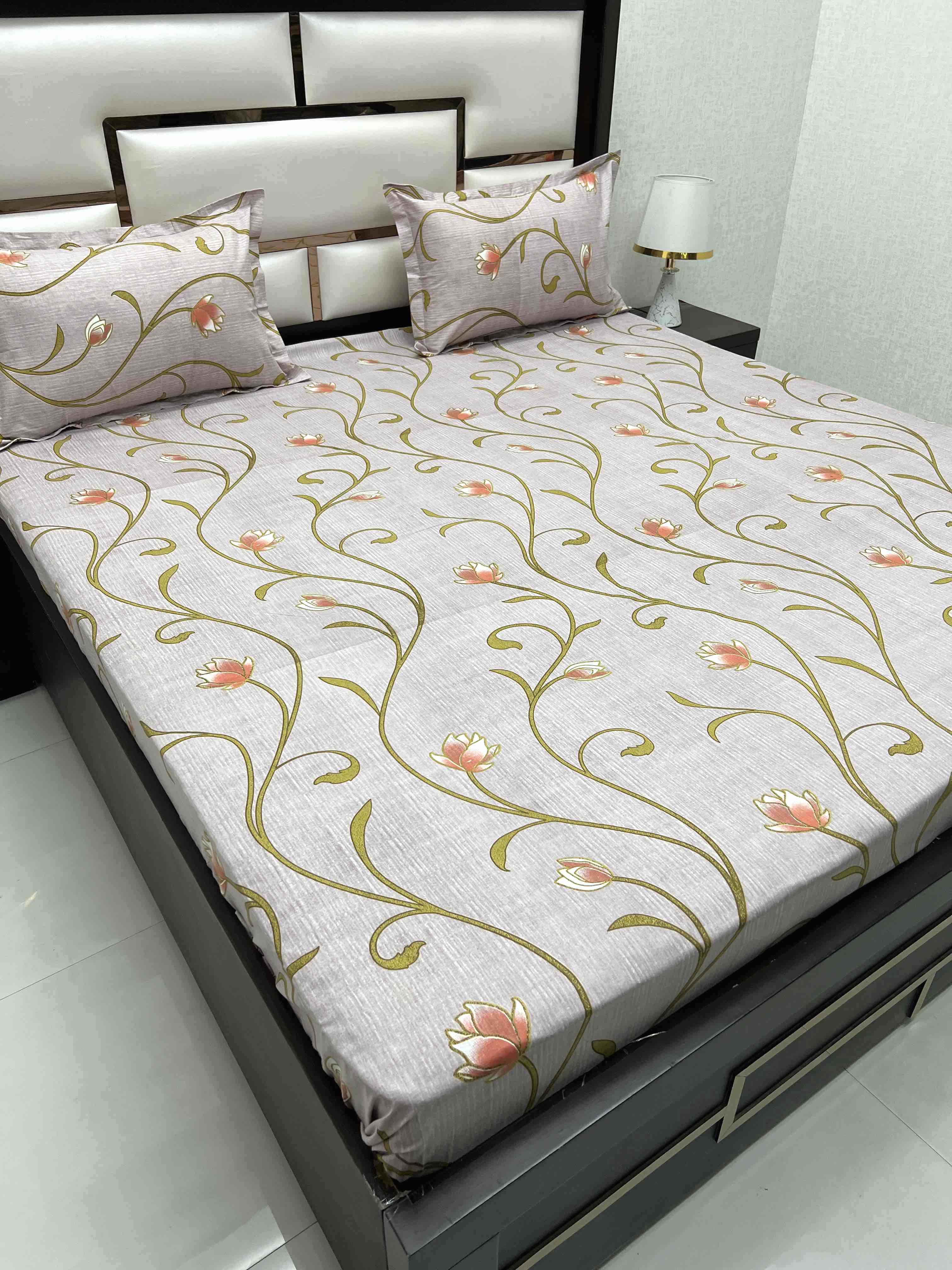 A-4391 - Pure Cotton 180 TC Super King Size Double Bedsheet (274X304) with Two Pillow Covers (50X76)