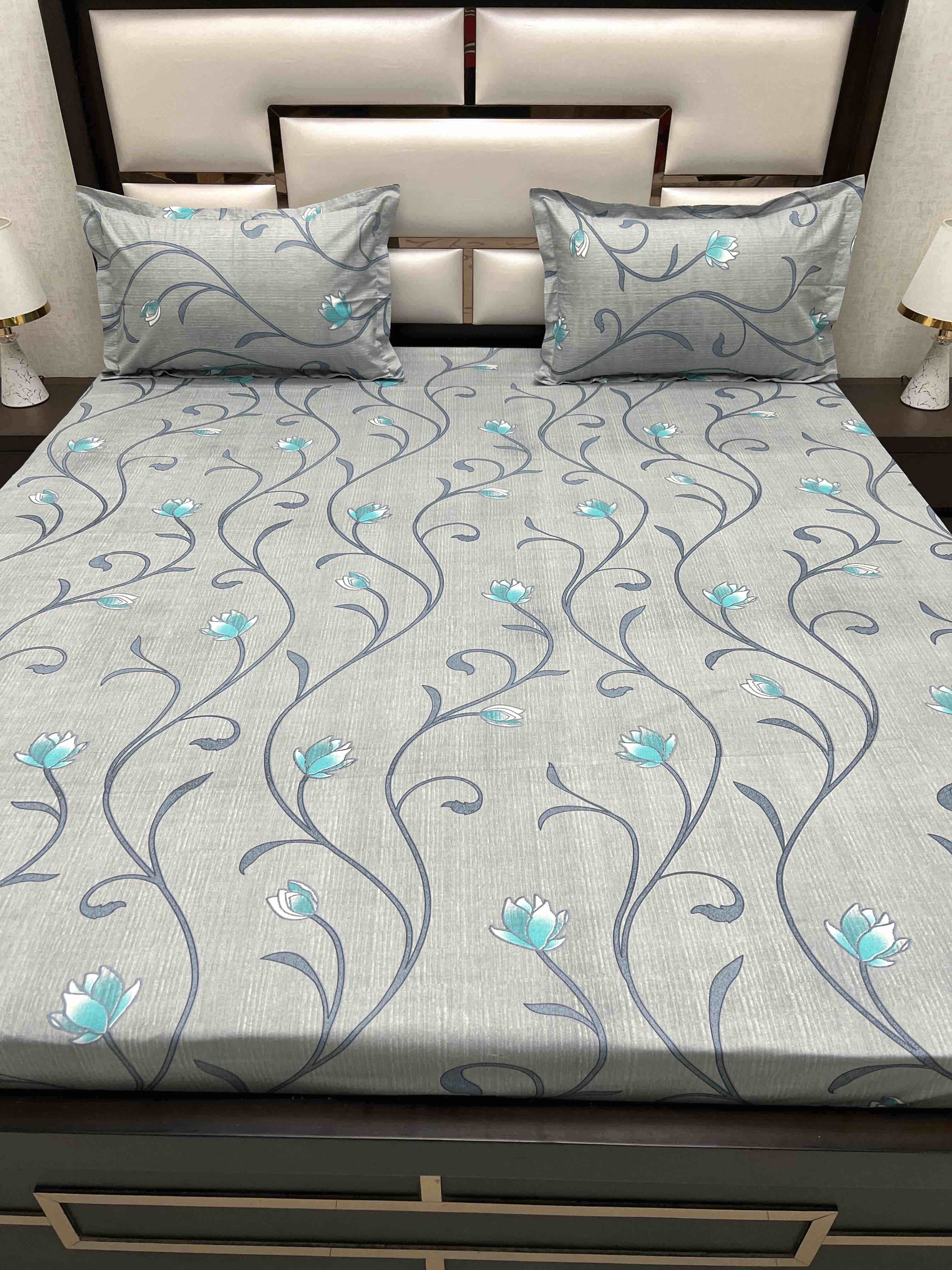 A-4393 - Pure Cotton 180 TC Super King Size Double Bedsheet (274X304) with Two Pillow Covers (50X76)