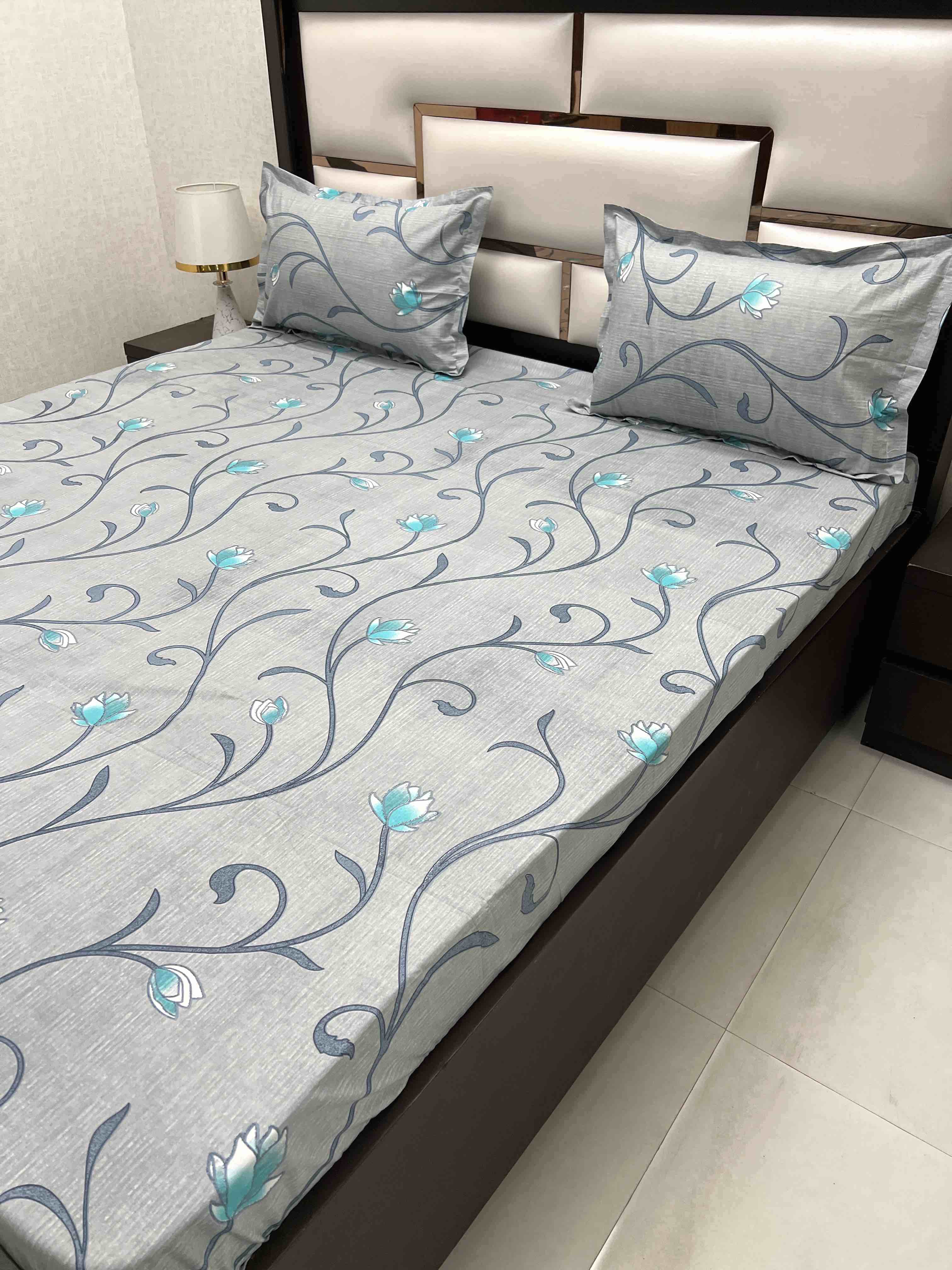 A-4393 - Pure Cotton 180 TC Super King Size Double Bedsheet (274X304) with Two Pillow Covers (50X76)