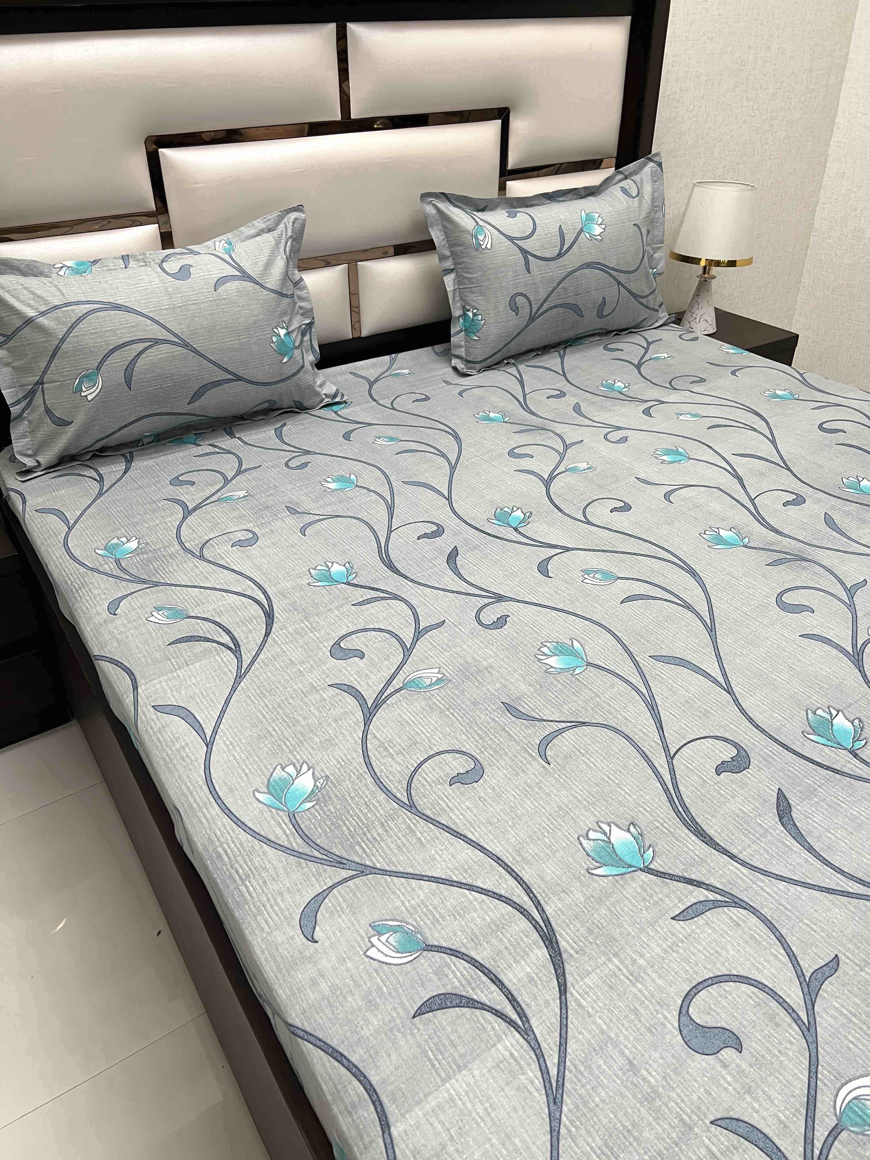 A-4393 - Pure Cotton 180 TC Super King Size Double Bedsheet (274X304) with Two Pillow Covers (50X76)