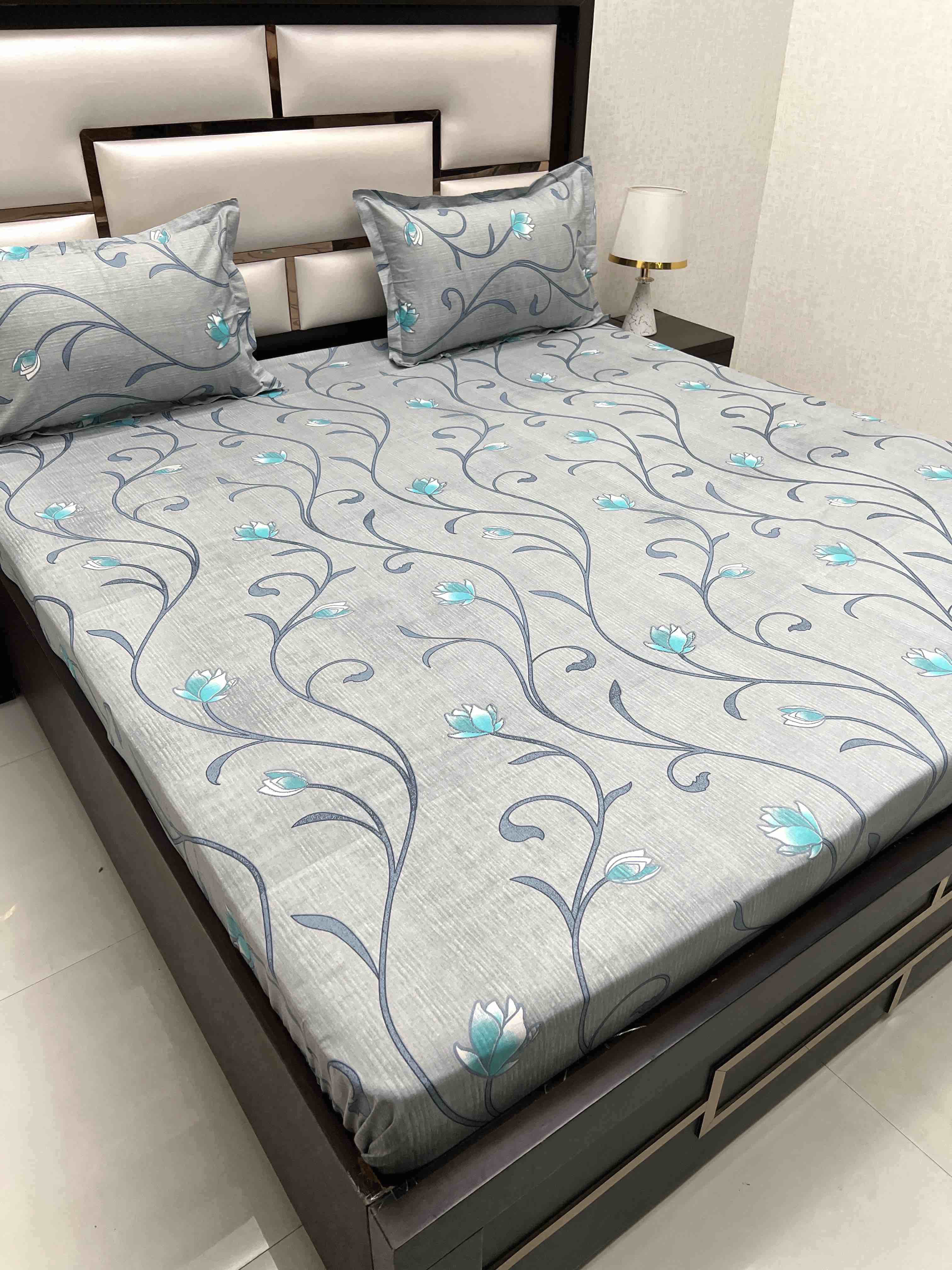 A-4393 - Pure Cotton 180 TC Super King Size Double Bedsheet (274X304) with Two Pillow Covers (50X76)