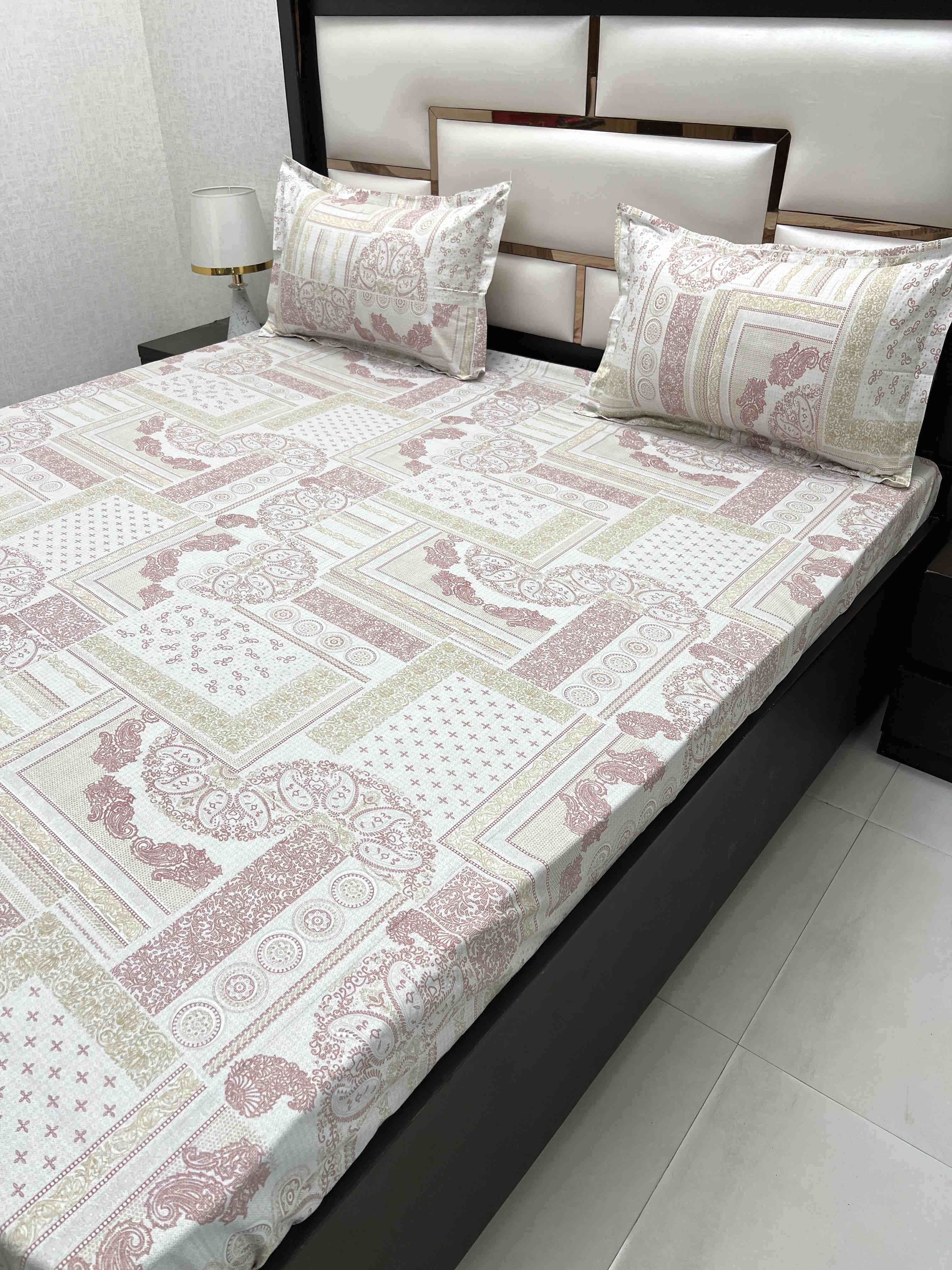 A-4394 - Pure Cotton 180 TC Super King Size Double Bedsheet (274X304) with Two Pillow Covers (50X76)