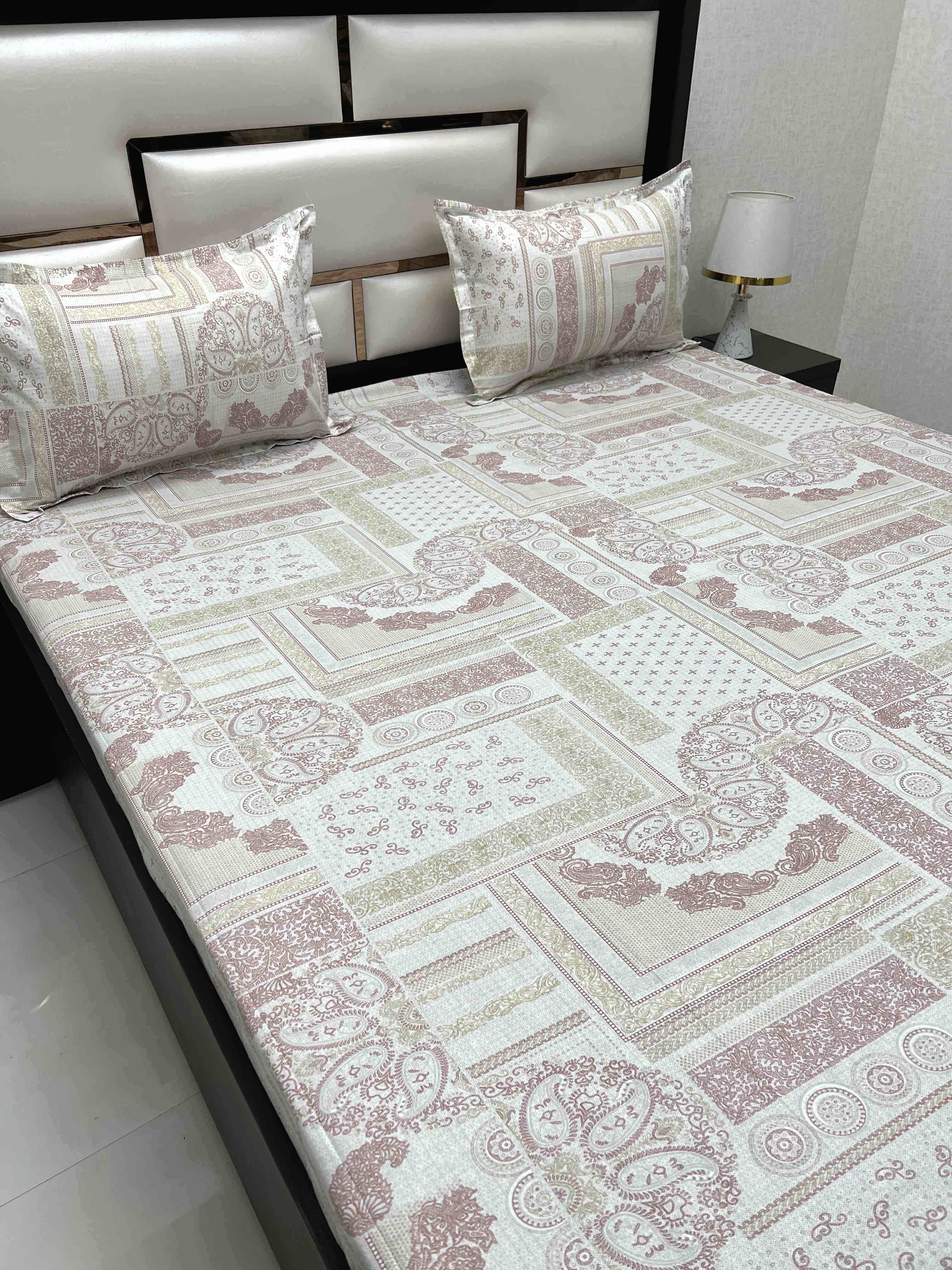 A-4394 - Pure Cotton 180 TC Super King Size Double Bedsheet (274X304) with Two Pillow Covers (50X76)