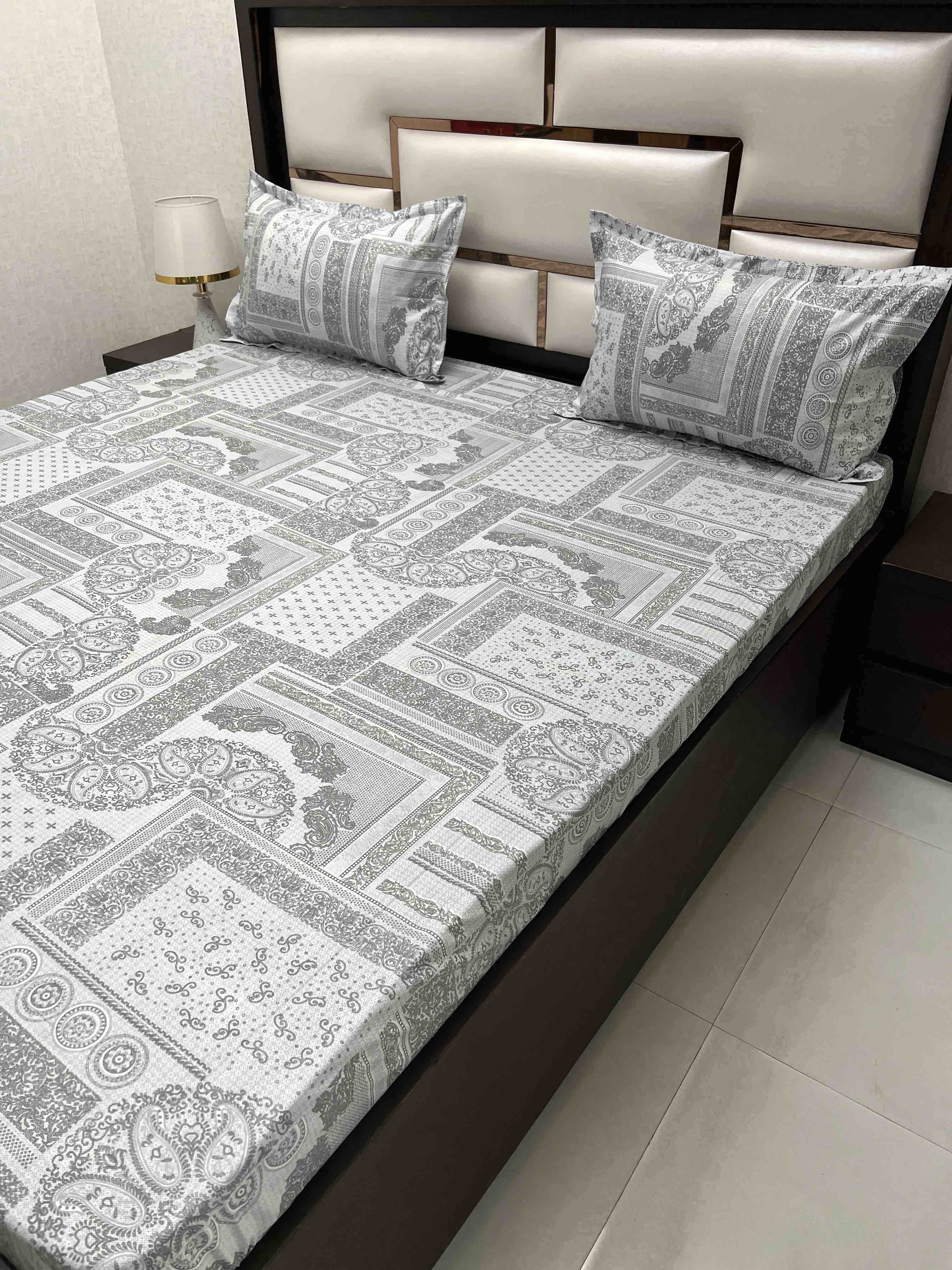 A-4395 - Pure Cotton 180 TC Super King Size Double Bedsheet (274X304) with Two Pillow Covers (50X76)