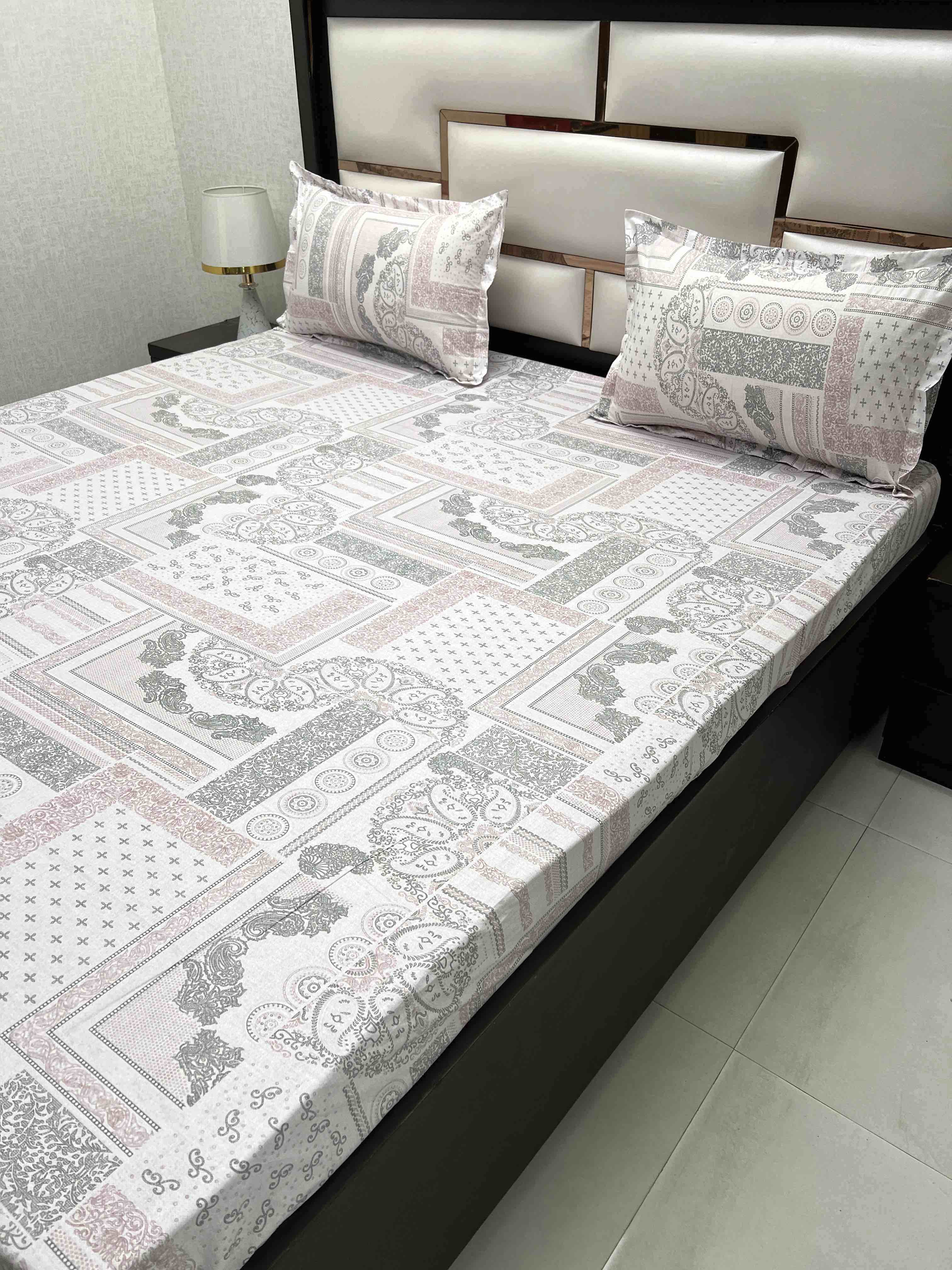 A-4396 - Pure Cotton 180 TC Super King Size Double Bedsheet (274X304) with Two Pillow Covers (50X76)