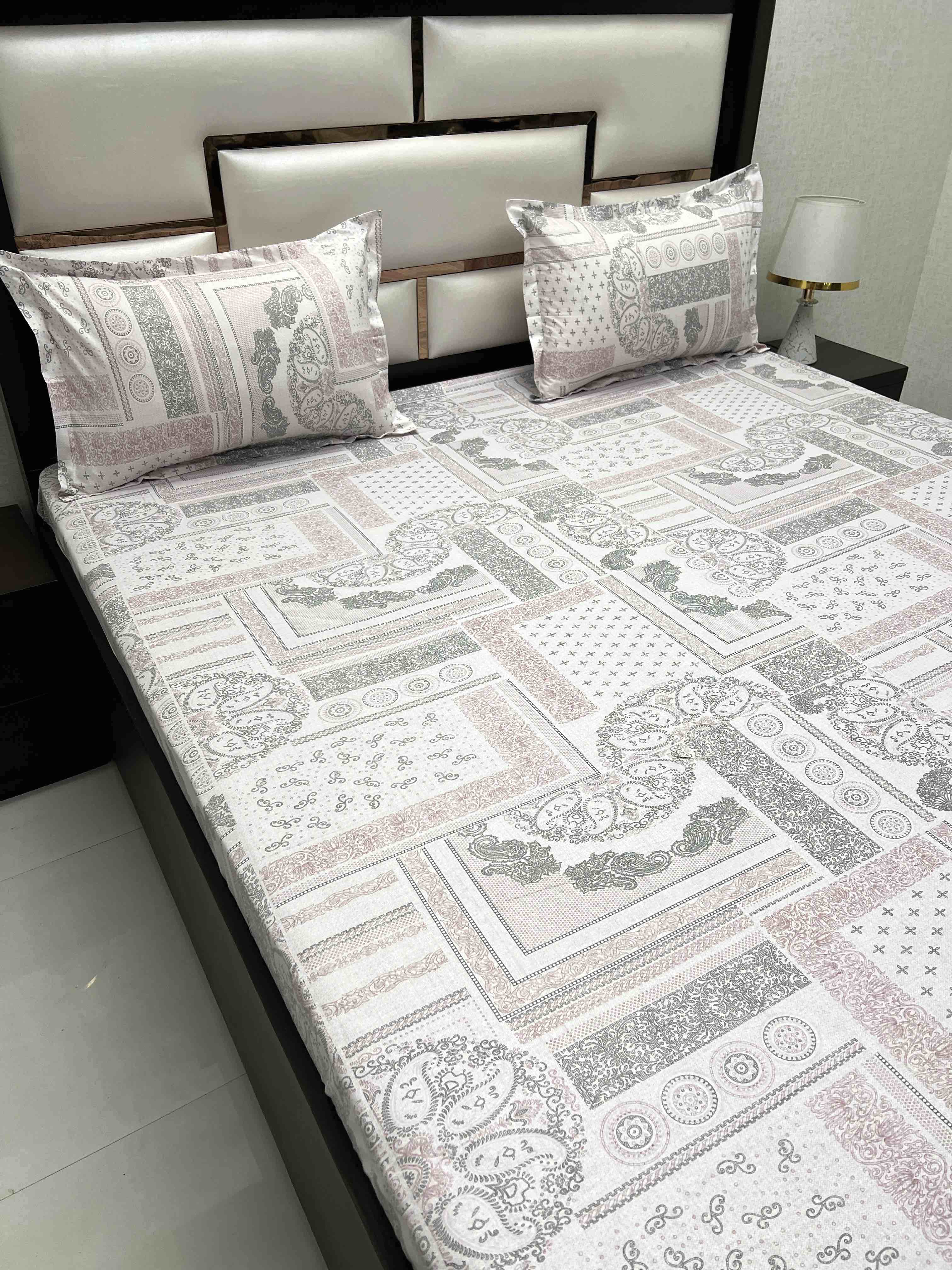 A-4396 - Pure Cotton 180 TC Super King Size Double Bedsheet (274X304) with Two Pillow Covers (50X76)