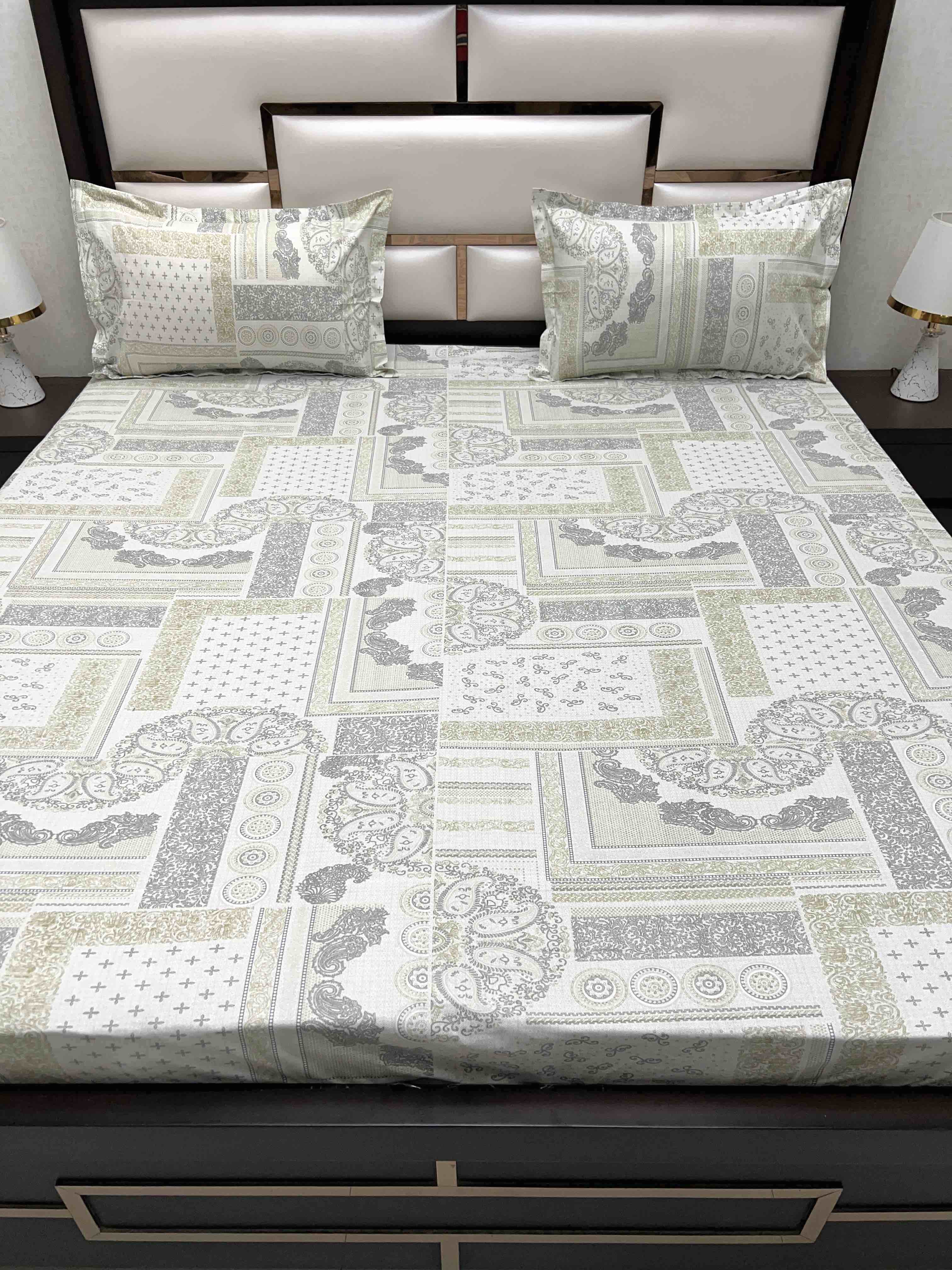 A-4397 - Pure Cotton 180 TC Super King Size Double Bedsheet (274X304) with Two Pillow Covers (50X76)