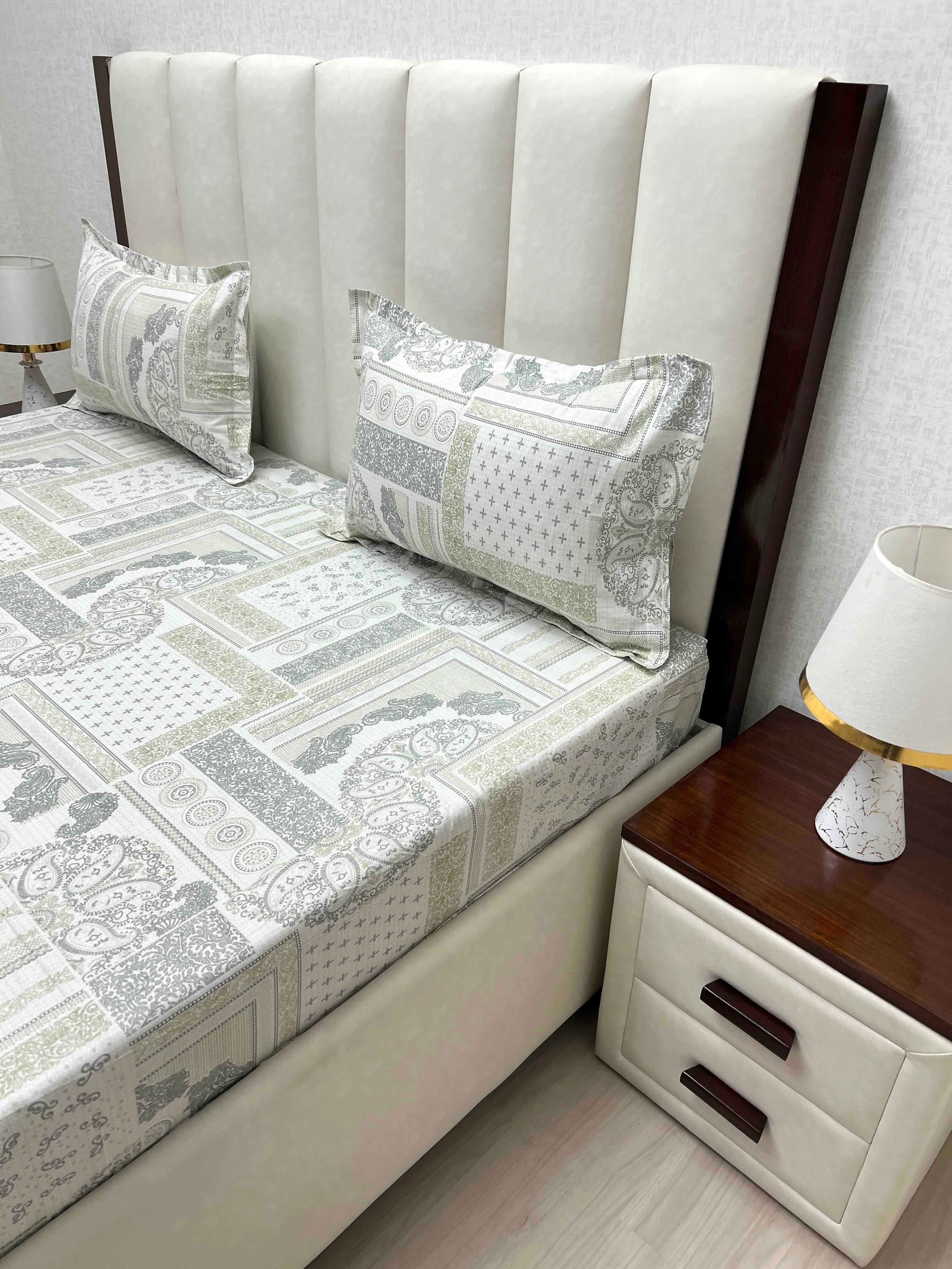 A-4397 - Pure Cotton 180 TC Super King Size Double Bedsheet (274X304) with Two Pillow Covers (50X76)