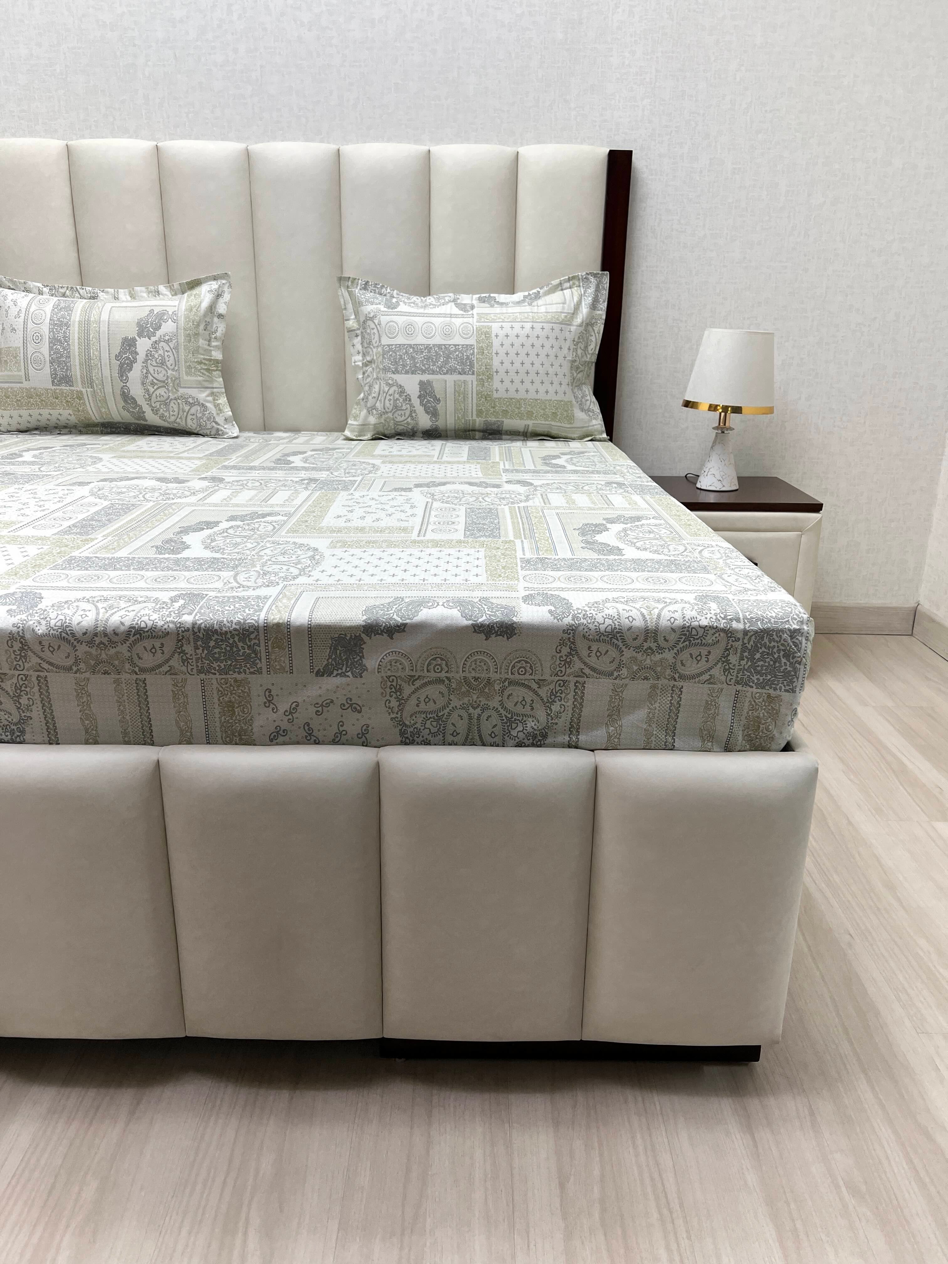 A-4397 - Pure Cotton 180 TC Super King Size Double Bedsheet (274X304) with Two Pillow Covers (50X76)