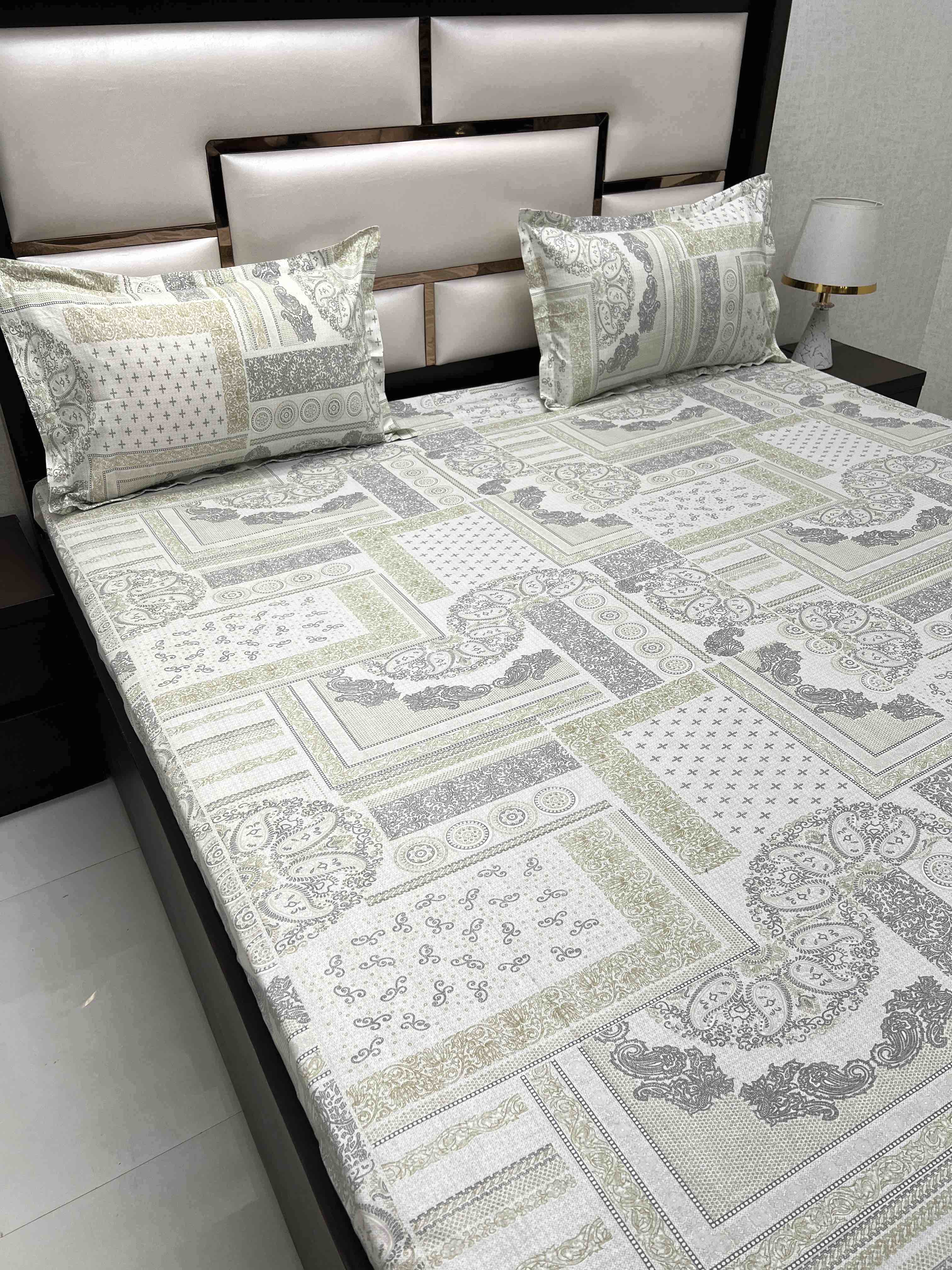 A-4397 - Pure Cotton 180 TC Super King Size Double Bedsheet (274X304) with Two Pillow Covers (50X76)