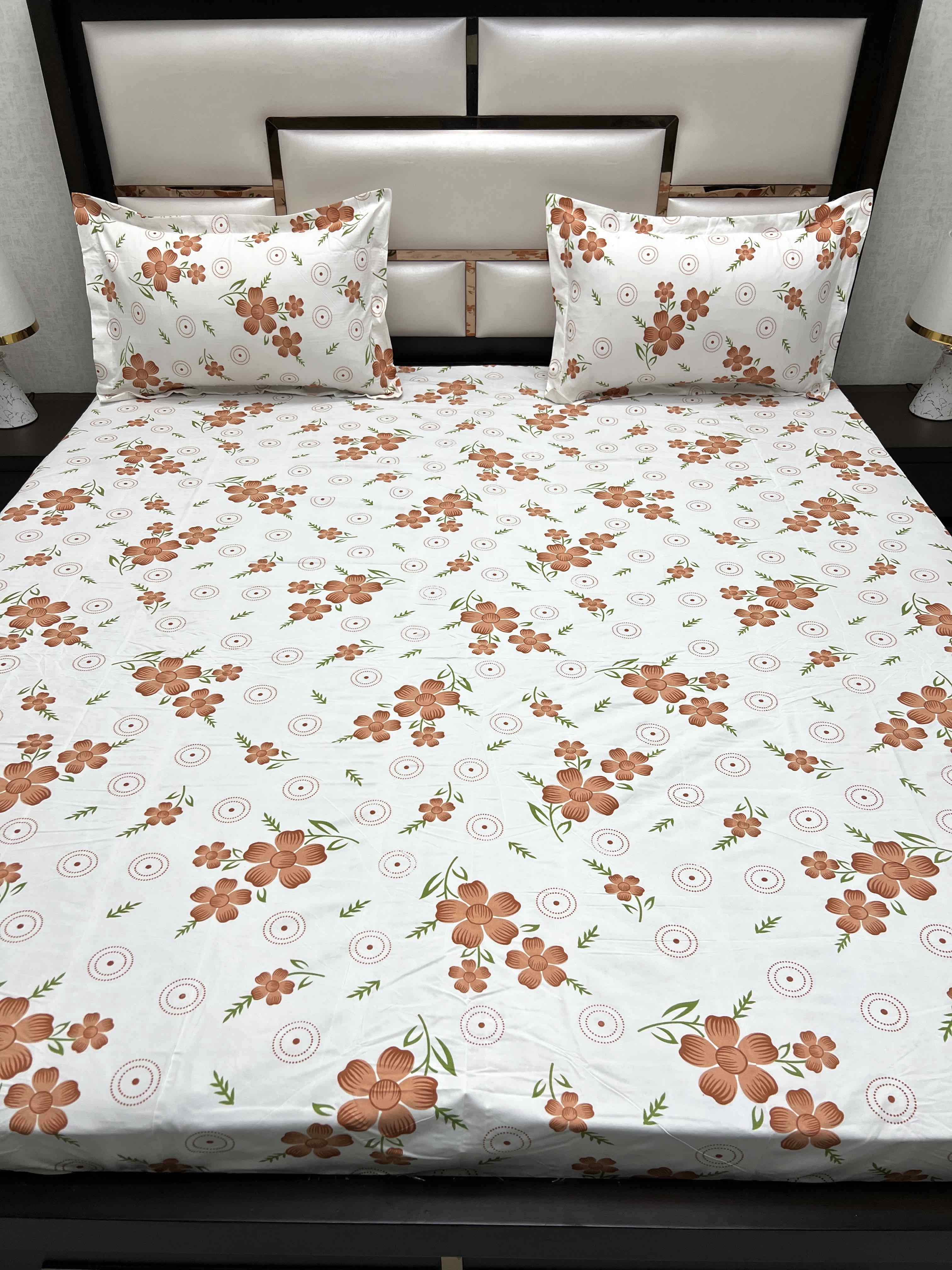 A-4398 - Poly Cotton 130 GSM Queen Size Double Bedsheet (228X254) with Two Pillow Covers (43X68)