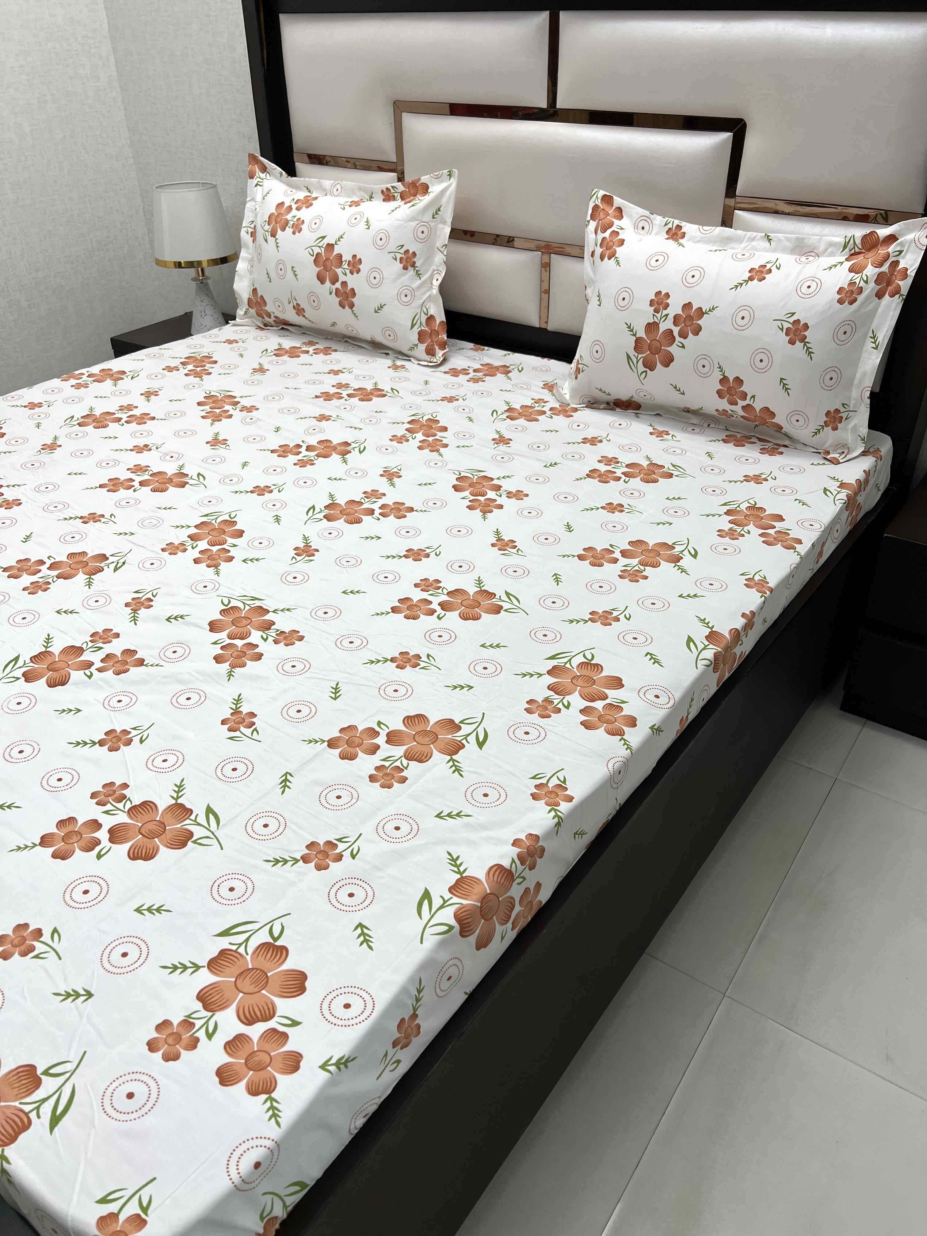 A-4398 - Poly Cotton 130 GSM Queen Size Double Bedsheet (228X254) with Two Pillow Covers (43X68)