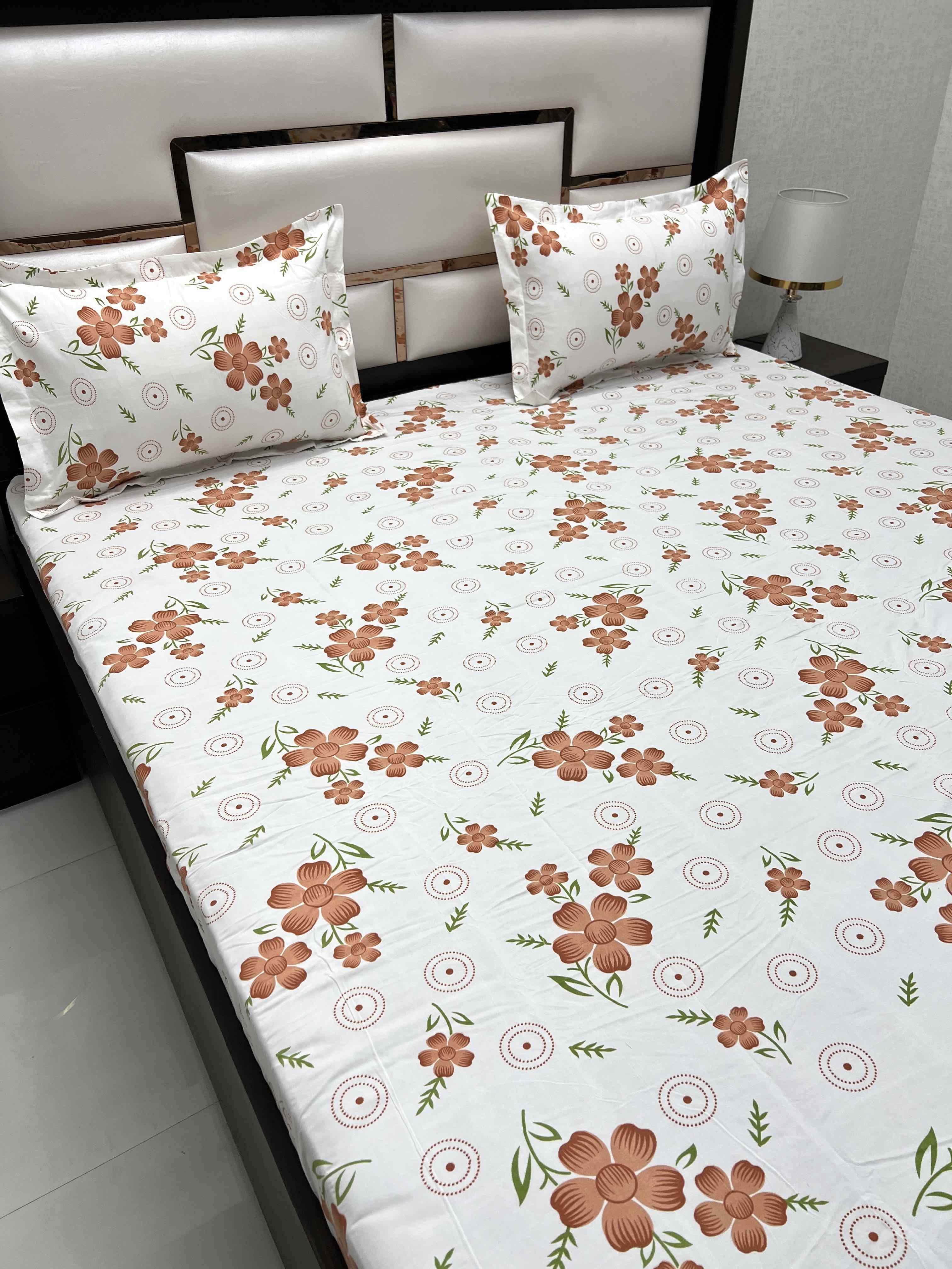 A-4398 - Poly Cotton 130 GSM Queen Size Double Bedsheet (228X254) with Two Pillow Covers (43X68)