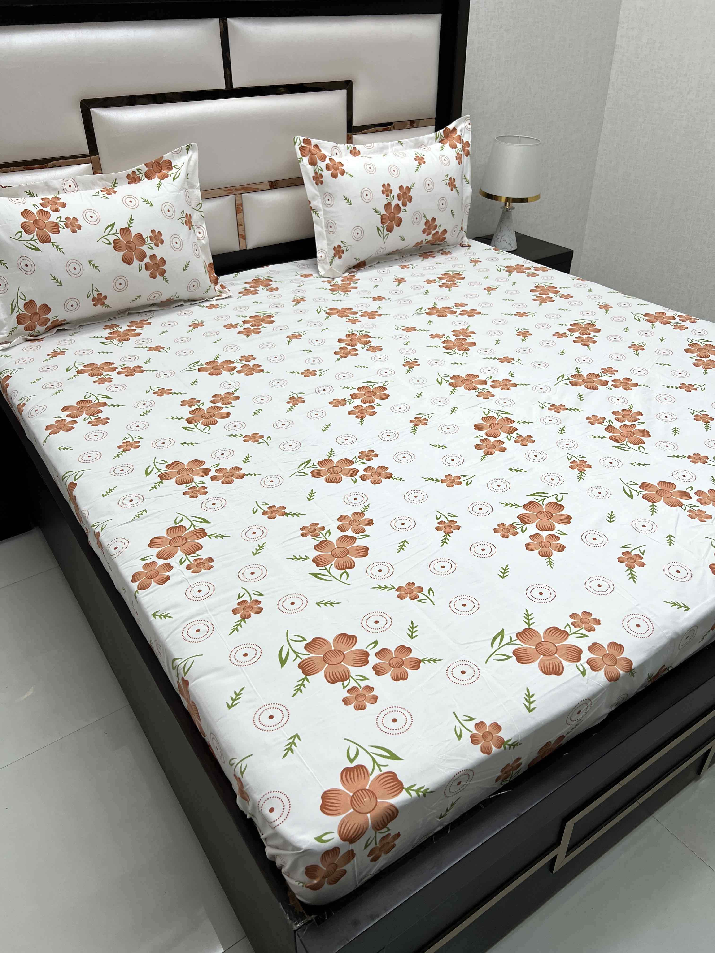 A-4398 - Poly Cotton 130 GSM Queen Size Double Bedsheet (228X254) with Two Pillow Covers (43X68)