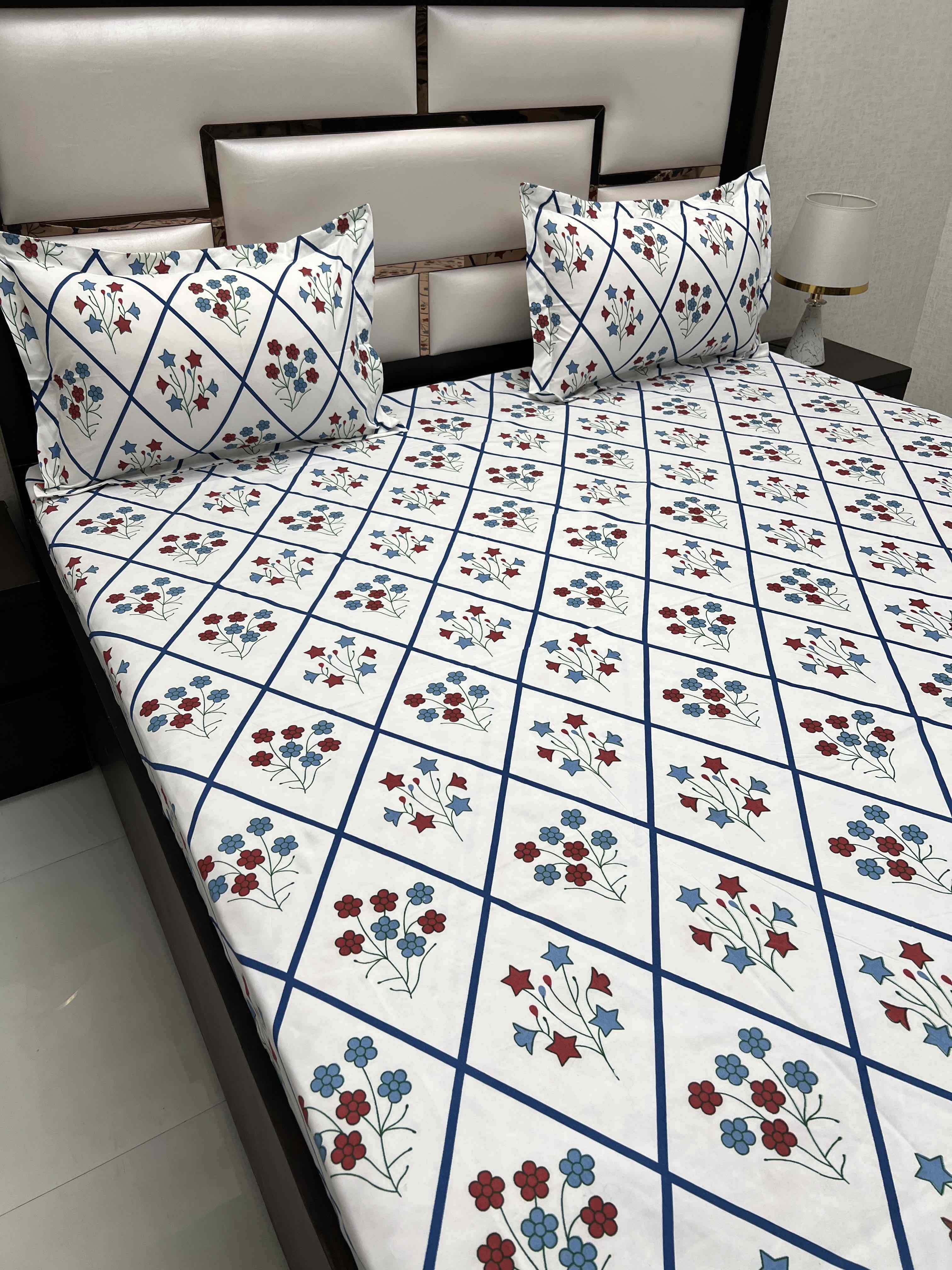 A-4399 - Poly Cotton 130 GSM Queen Size Double Bedsheet (228X254) with Two Pillow Covers (43X68)