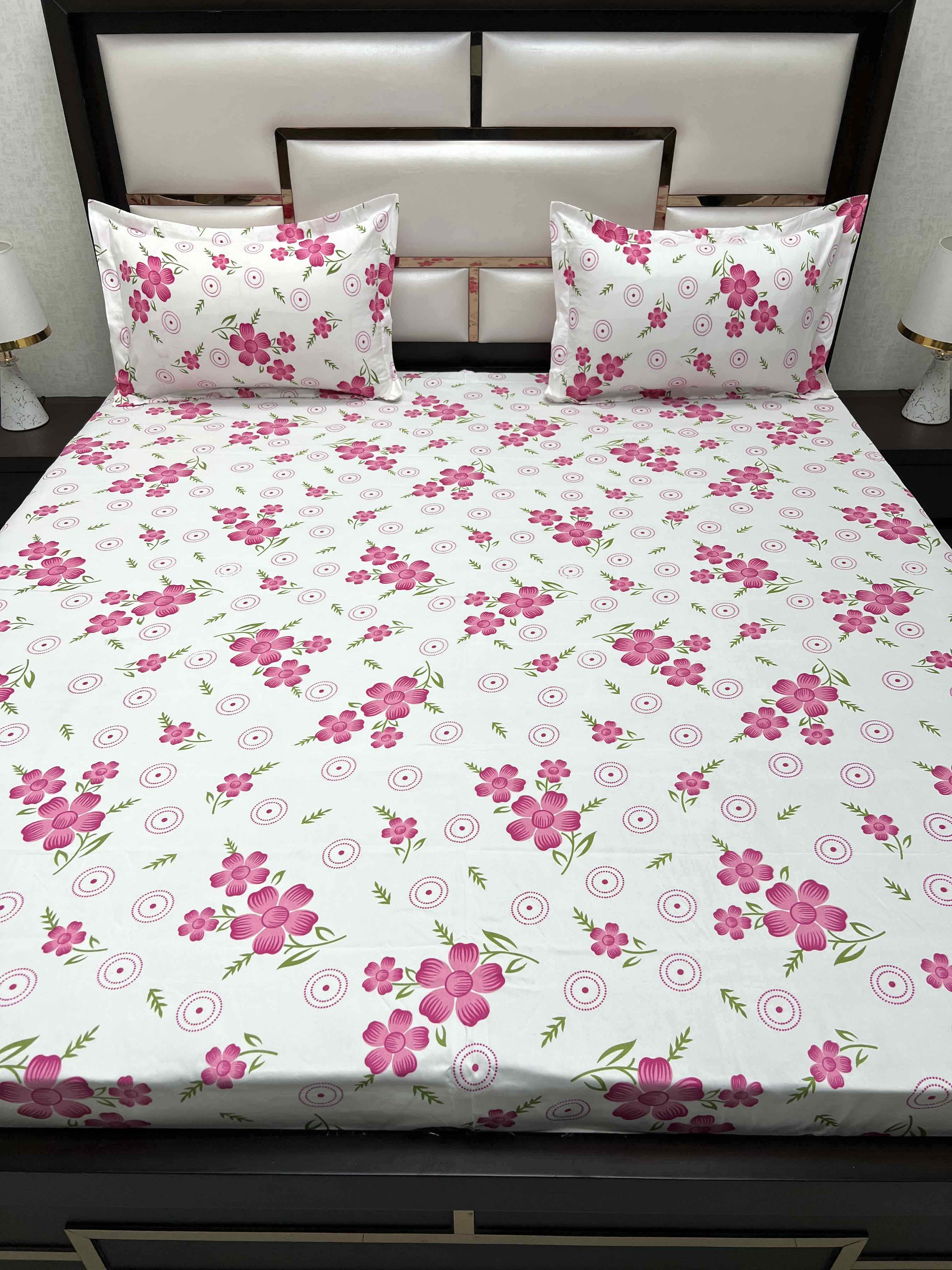 A-4400 - Poly Cotton 130 GSM Queen Size Double Bedsheet (228X254) with Two Pillow Covers (43X68)