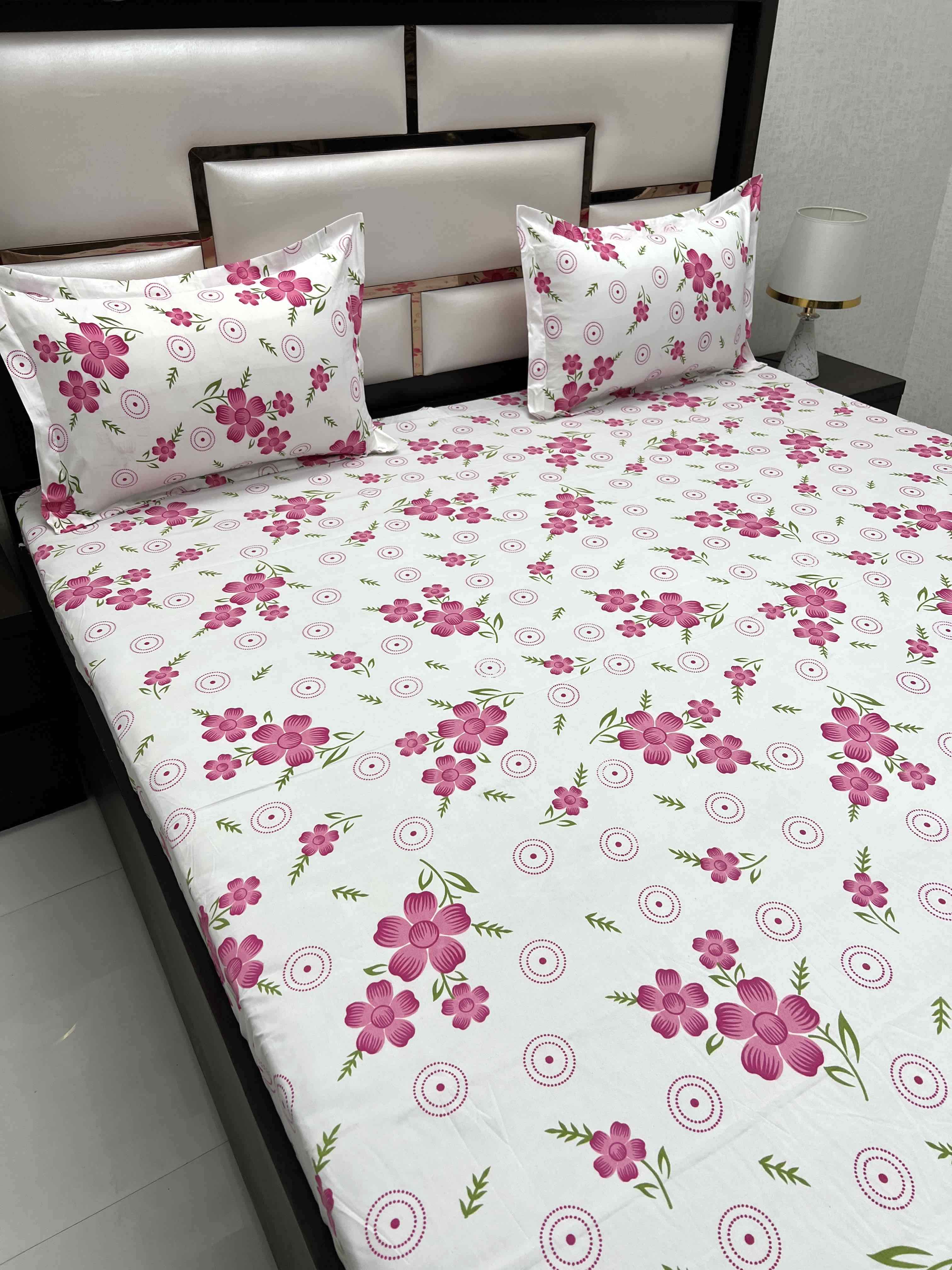 A-4400 - Poly Cotton 130 GSM Queen Size Double Bedsheet (228X254) with Two Pillow Covers (43X68)