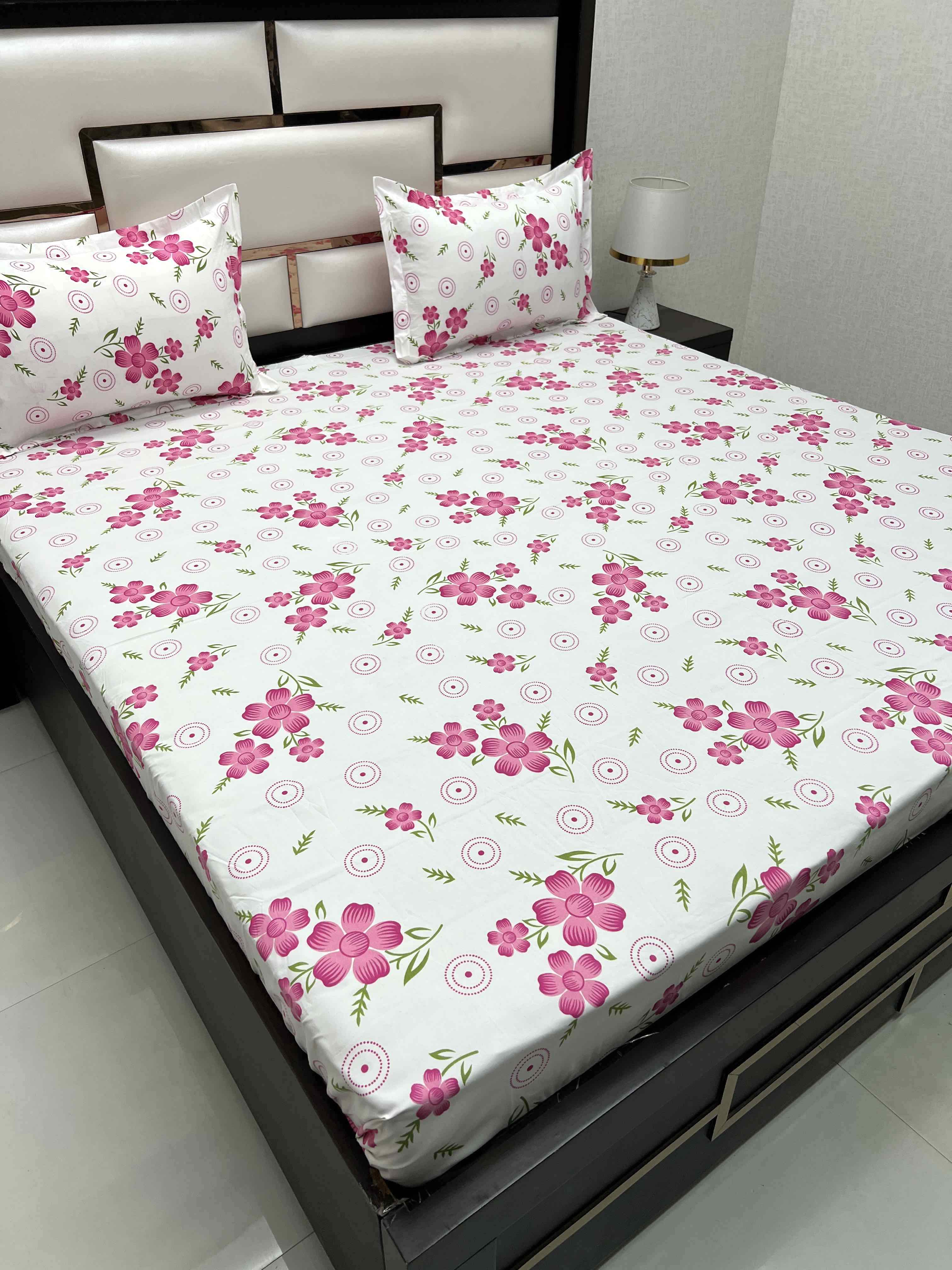 A-4400 - Poly Cotton 130 GSM Queen Size Double Bedsheet (228X254) with Two Pillow Covers (43X68)