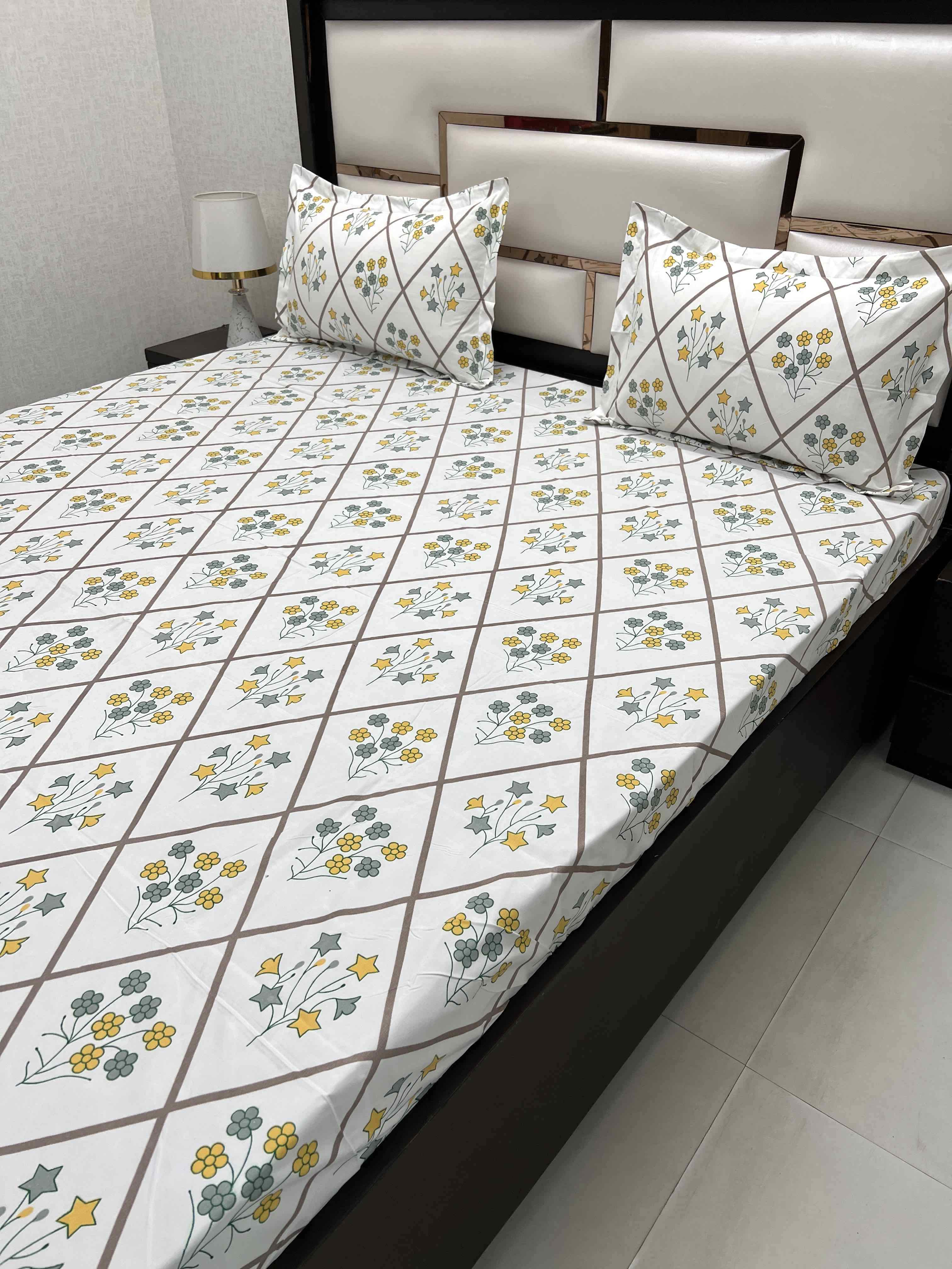 A-4401 - Poly Cotton 130 GSM Queen Size Double Bedsheet (228X254) with Two Pillow Covers (43X68)