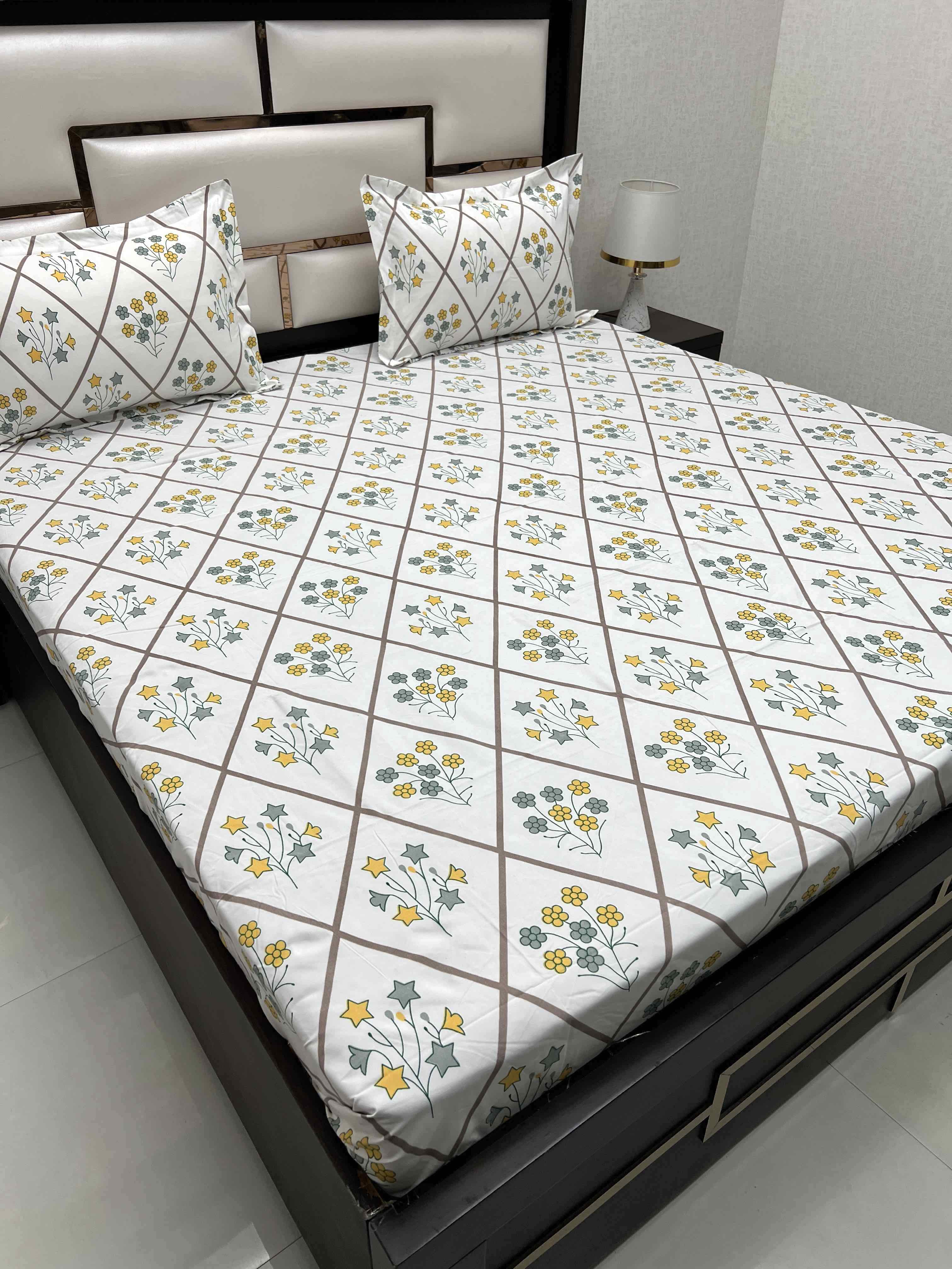 A-4401 - Poly Cotton 130 GSM Queen Size Double Bedsheet (228X254) with Two Pillow Covers (43X68)