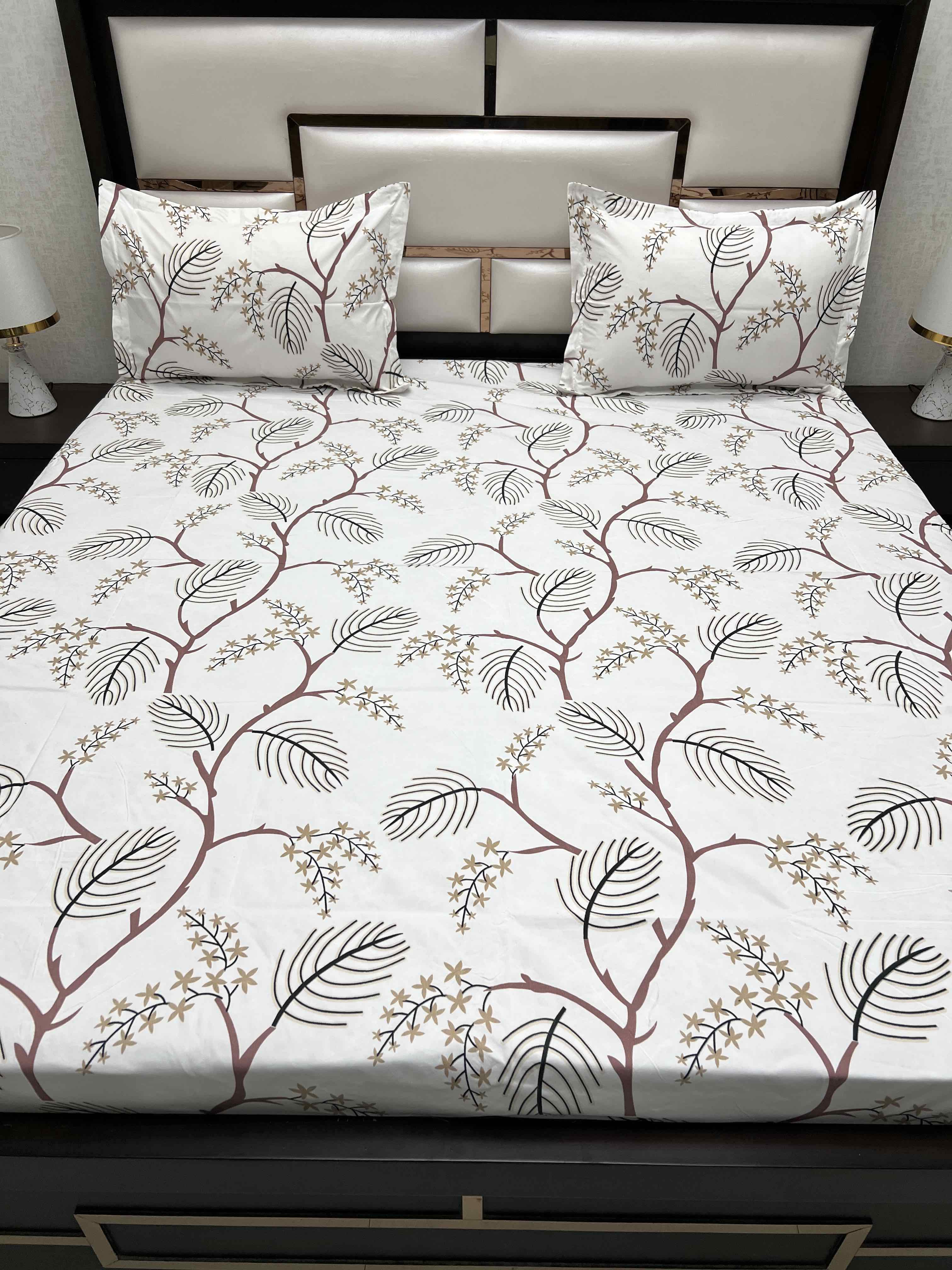 A-4403 - Poly Cotton 130 GSM Queen Size Double Bedsheet (228X254) with Two Pillow Covers (43X68)