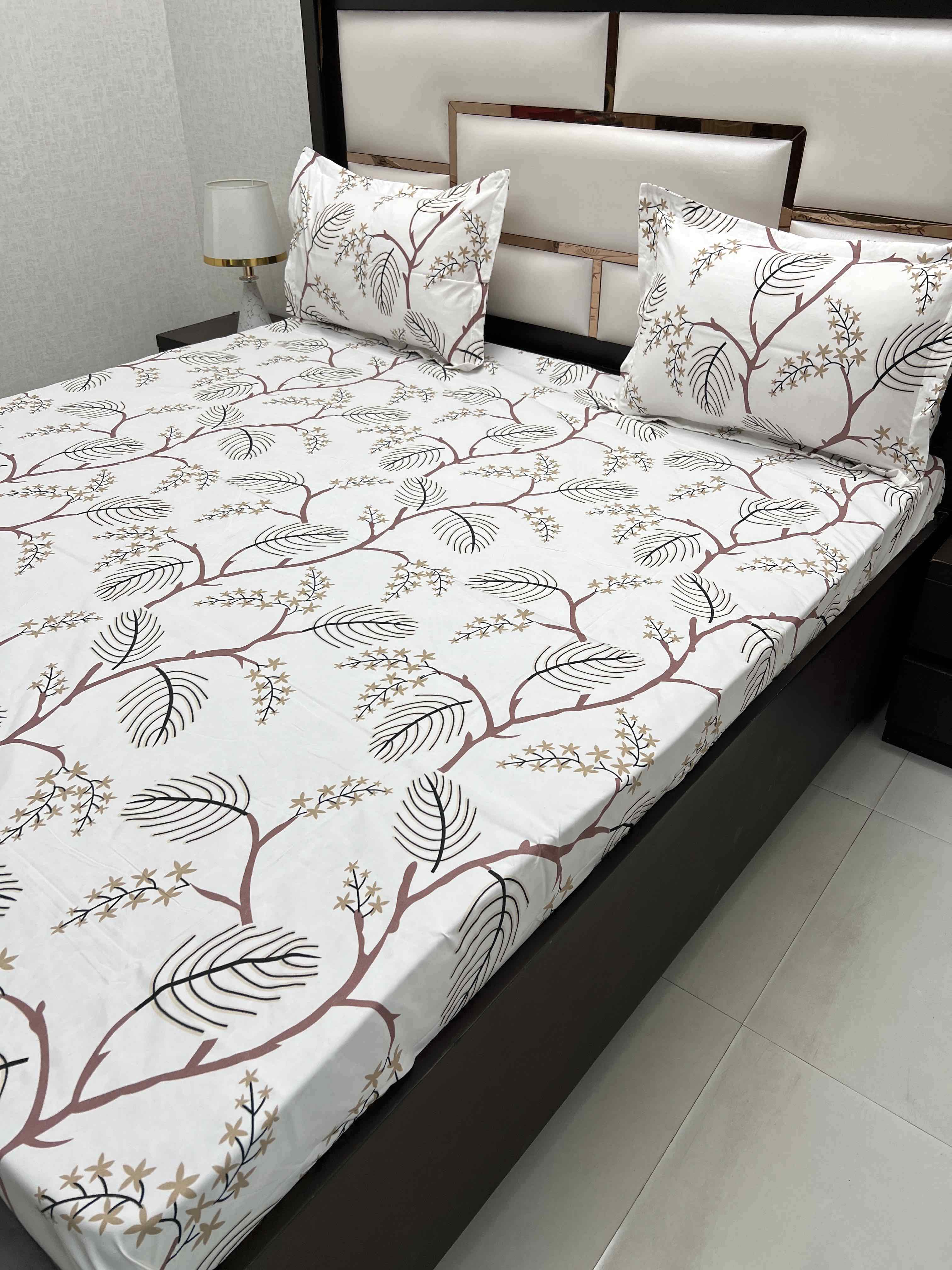 A-4403 - Poly Cotton 130 GSM Queen Size Double Bedsheet (228X254) with Two Pillow Covers (43X68)