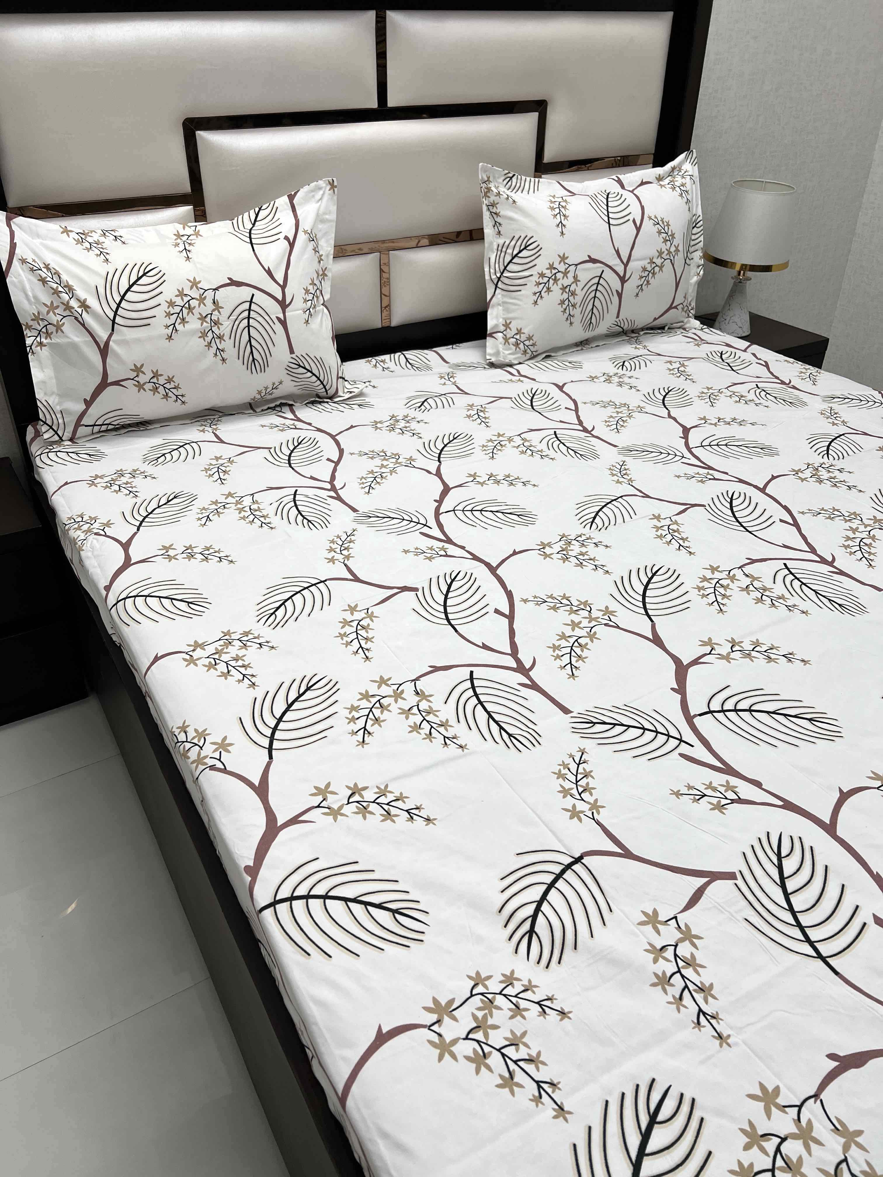 A-4403 - Poly Cotton 130 GSM Queen Size Double Bedsheet (228X254) with Two Pillow Covers (43X68)