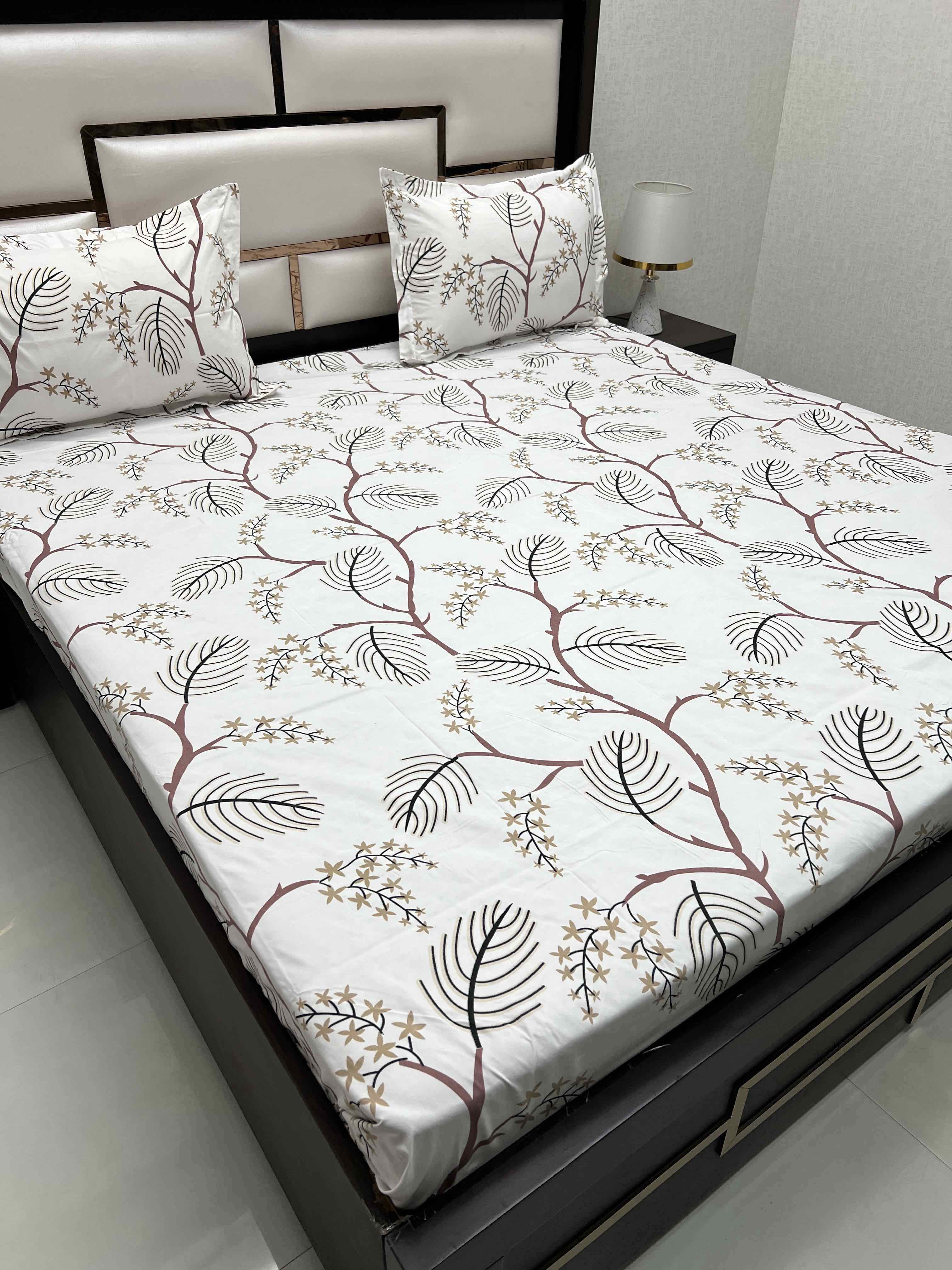 A-4403 - Poly Cotton 130 GSM Queen Size Double Bedsheet (228X254) with Two Pillow Covers (43X68)