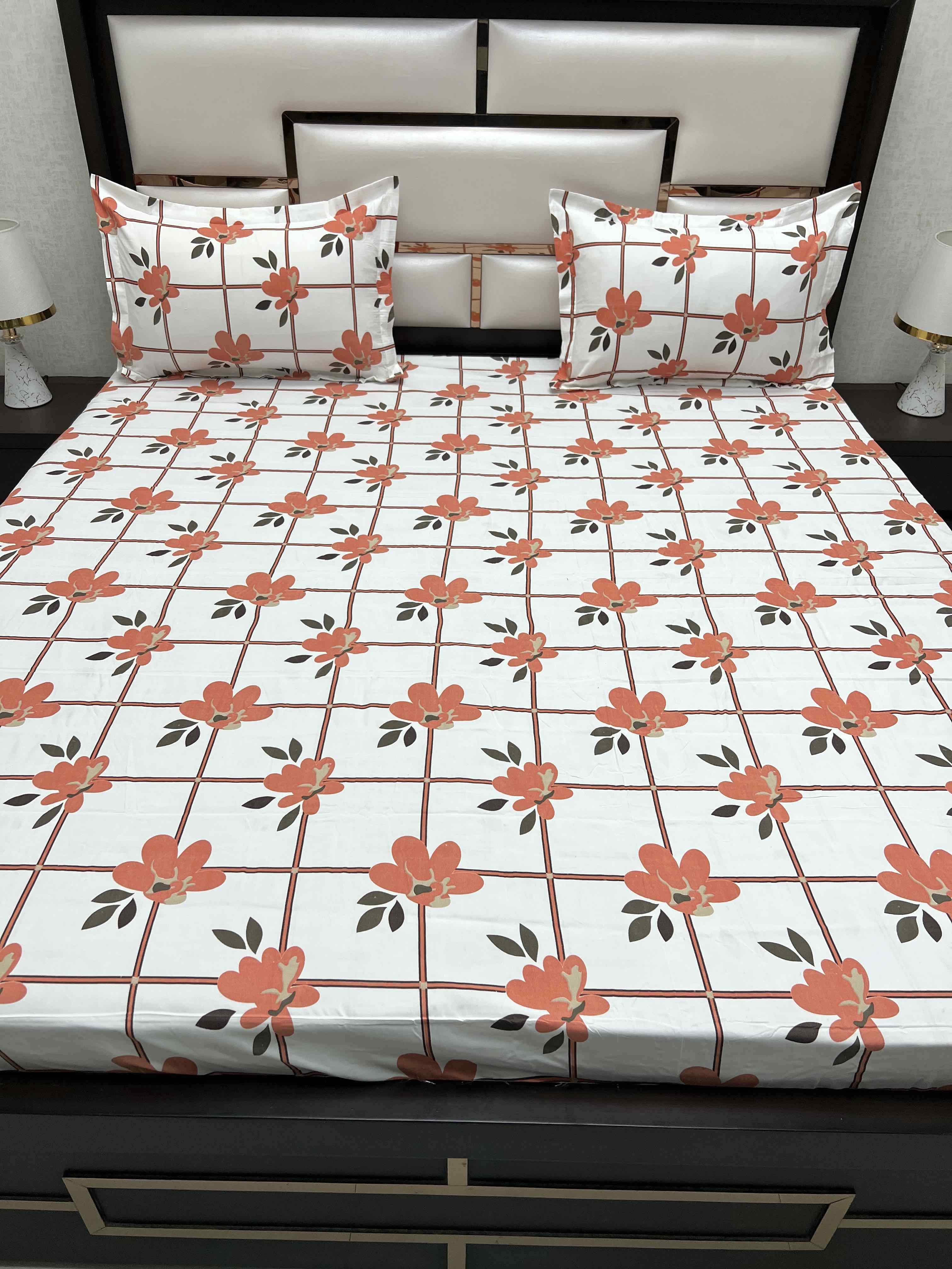 A-4404 - Poly Cotton 130 GSM Queen Size Double Bedsheet (228X254) with Two Pillow Covers (43X68)