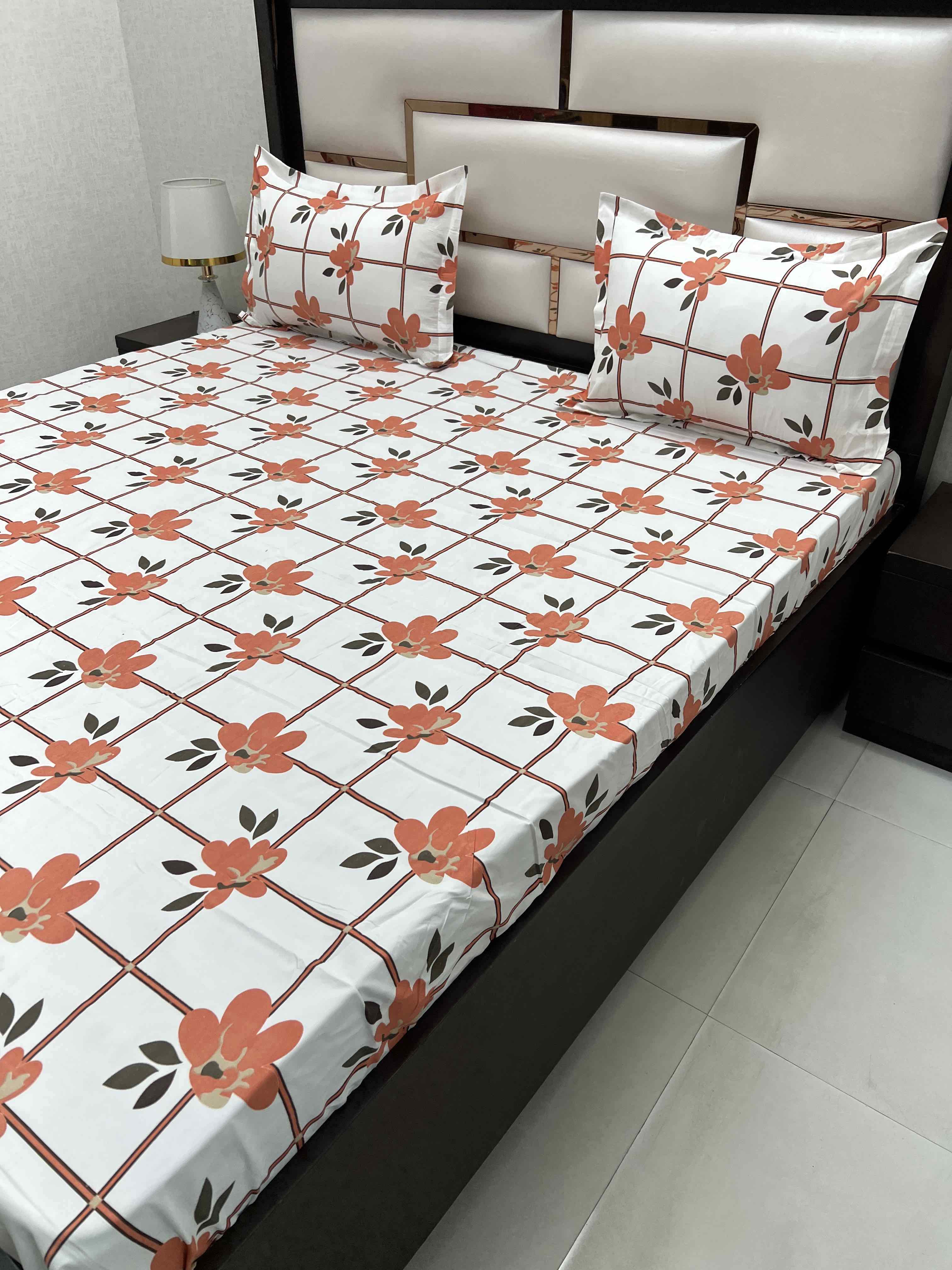 A-4404 - Poly Cotton 130 GSM Queen Size Double Bedsheet (228X254) with Two Pillow Covers (43X68)