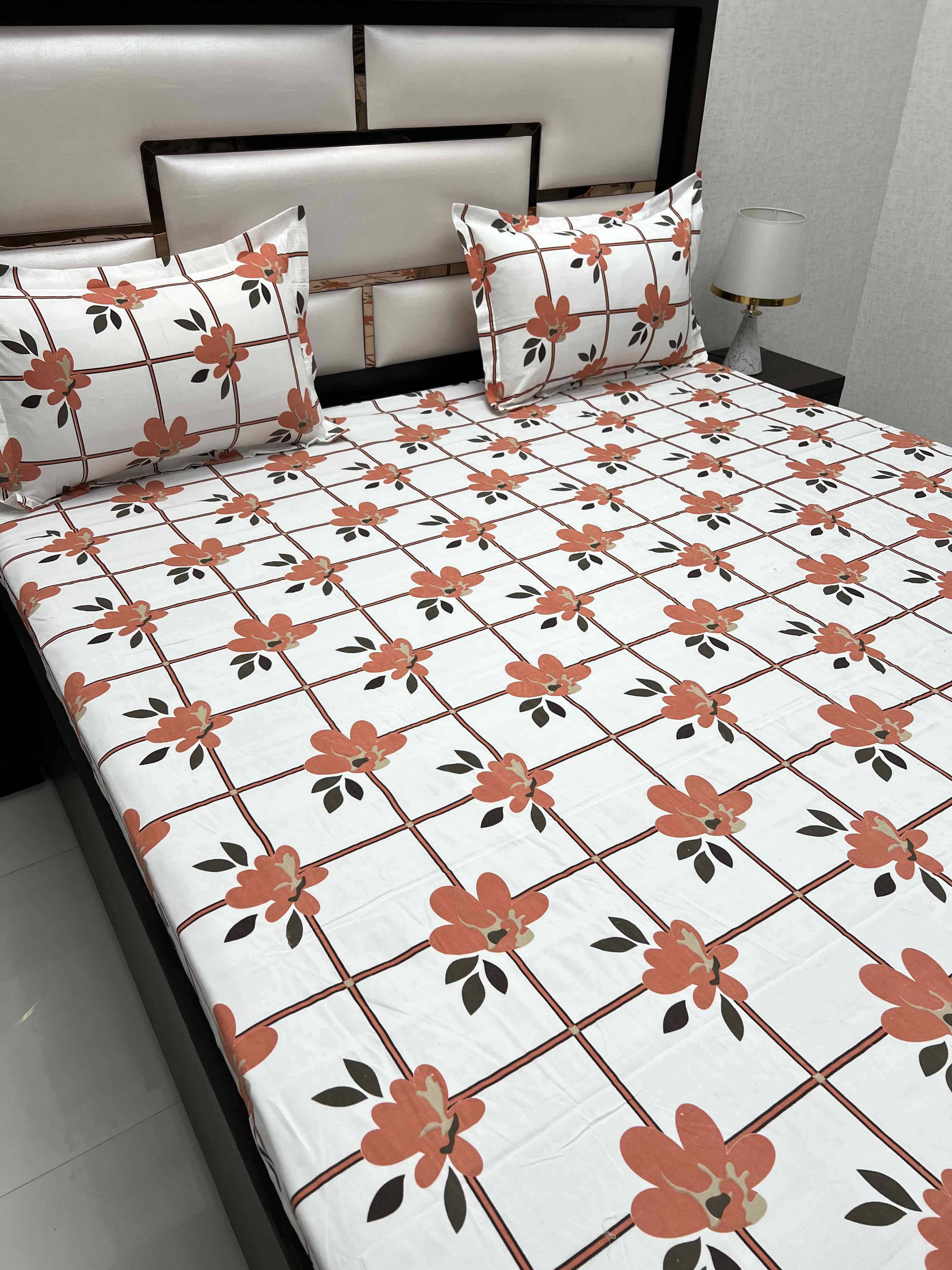 A-4404 - Poly Cotton 130 GSM Queen Size Double Bedsheet (228X254) with Two Pillow Covers (43X68)