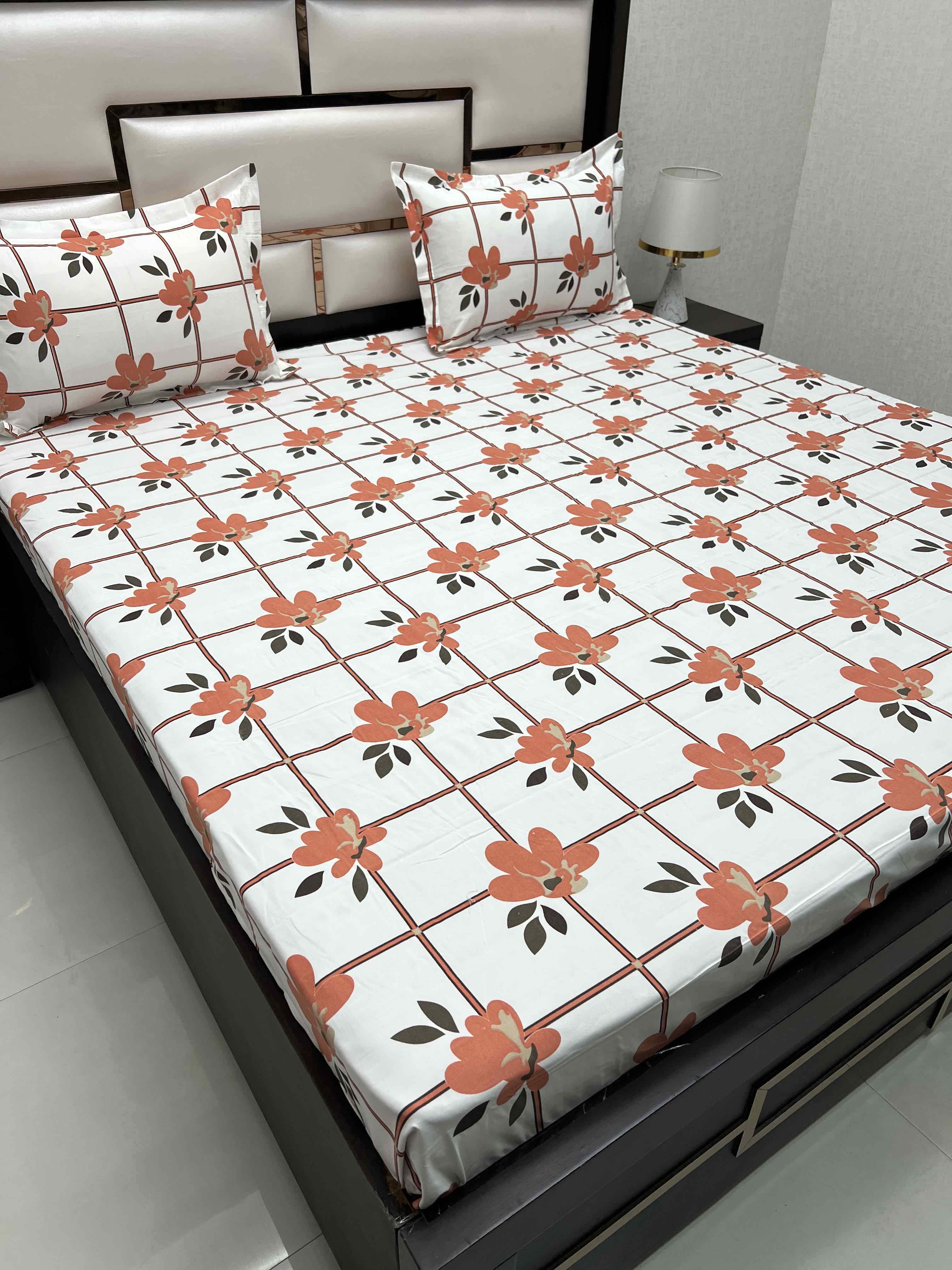 A-4404 - Poly Cotton 130 GSM Queen Size Double Bedsheet (228X254) with Two Pillow Covers (43X68)